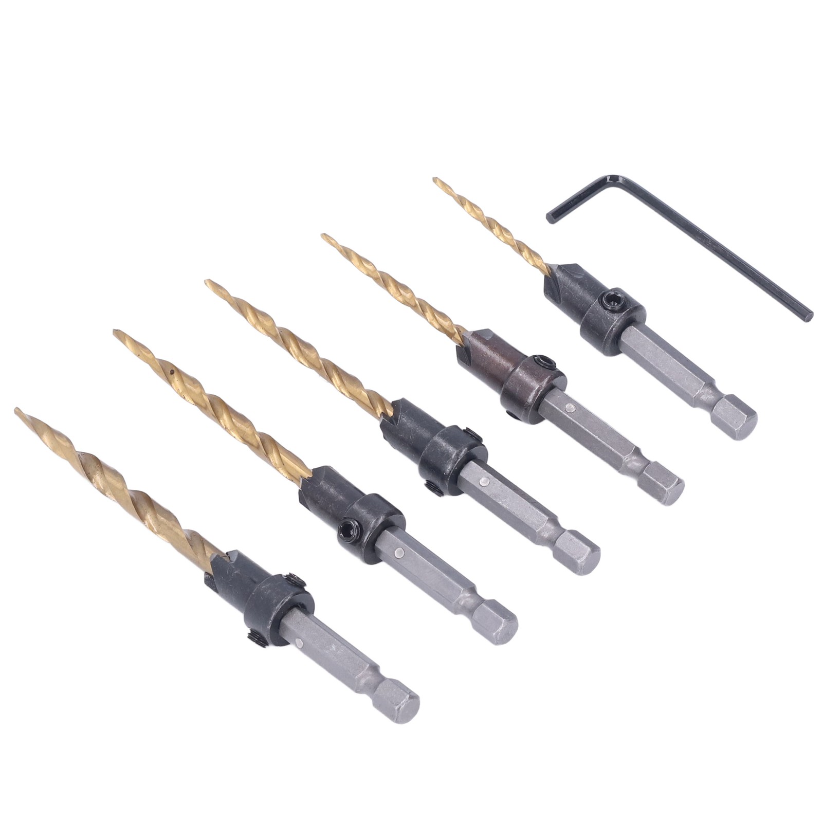 Satz Mit 5 Senkbohrern Mit Sechskantschaft, Titan-finish, Konisch, Zollmaße