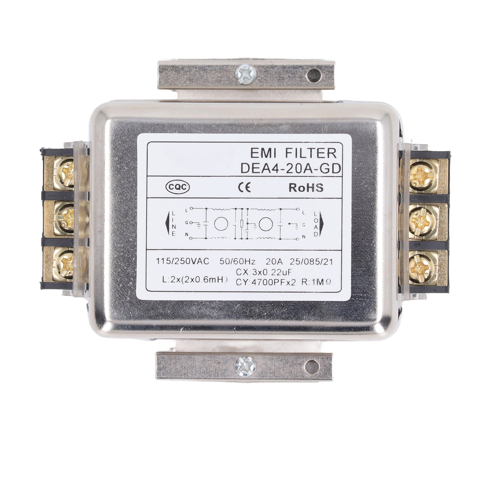 Emv-störfilter, 2-polig, Einphasig, 115 V/250 V, 20 A, 50/60 Hz