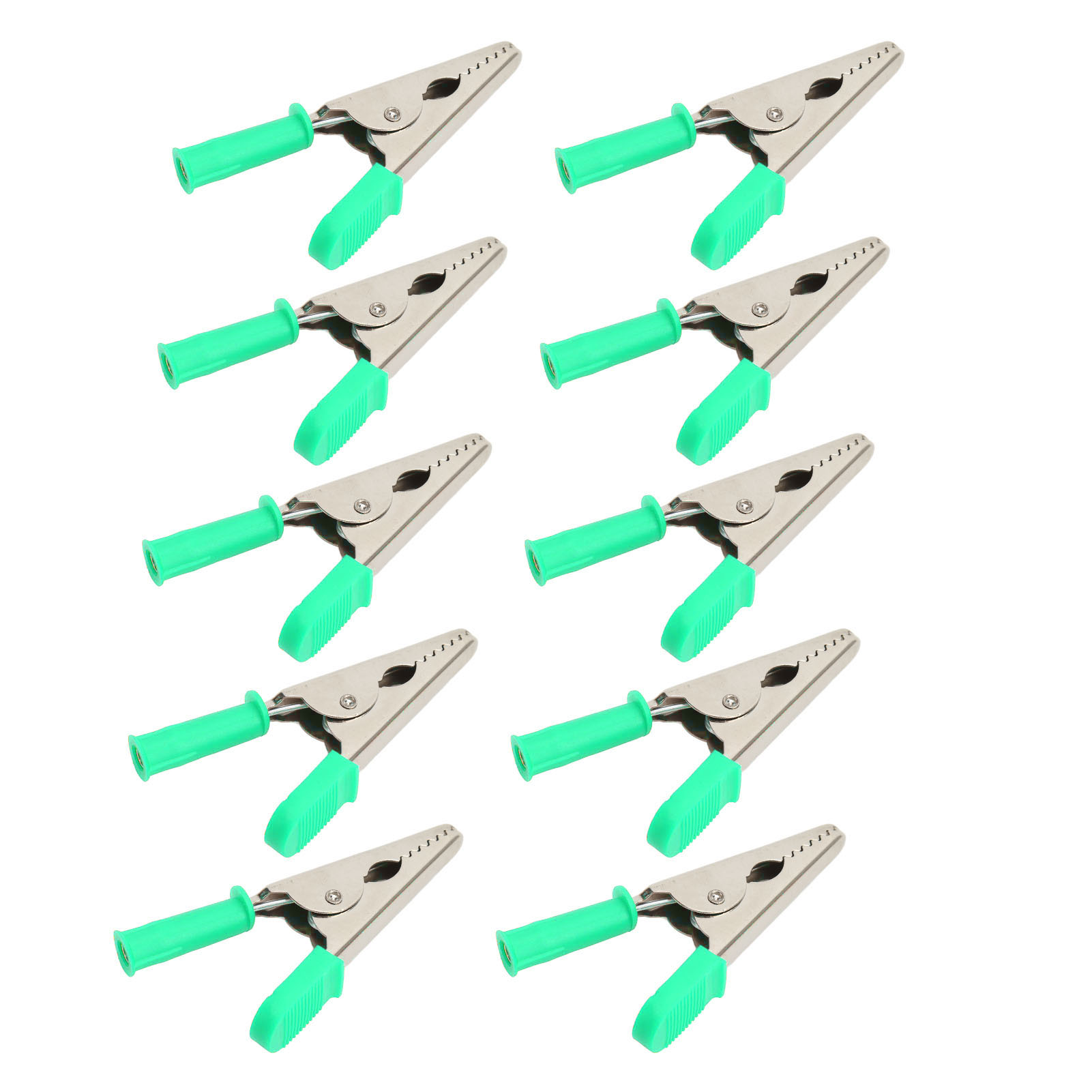 Packung Mit 10 Krokodilklemmen J.60047, 20 Mm Öffnung, Aus Messing, Für Elektrische Prüfungen (grün).