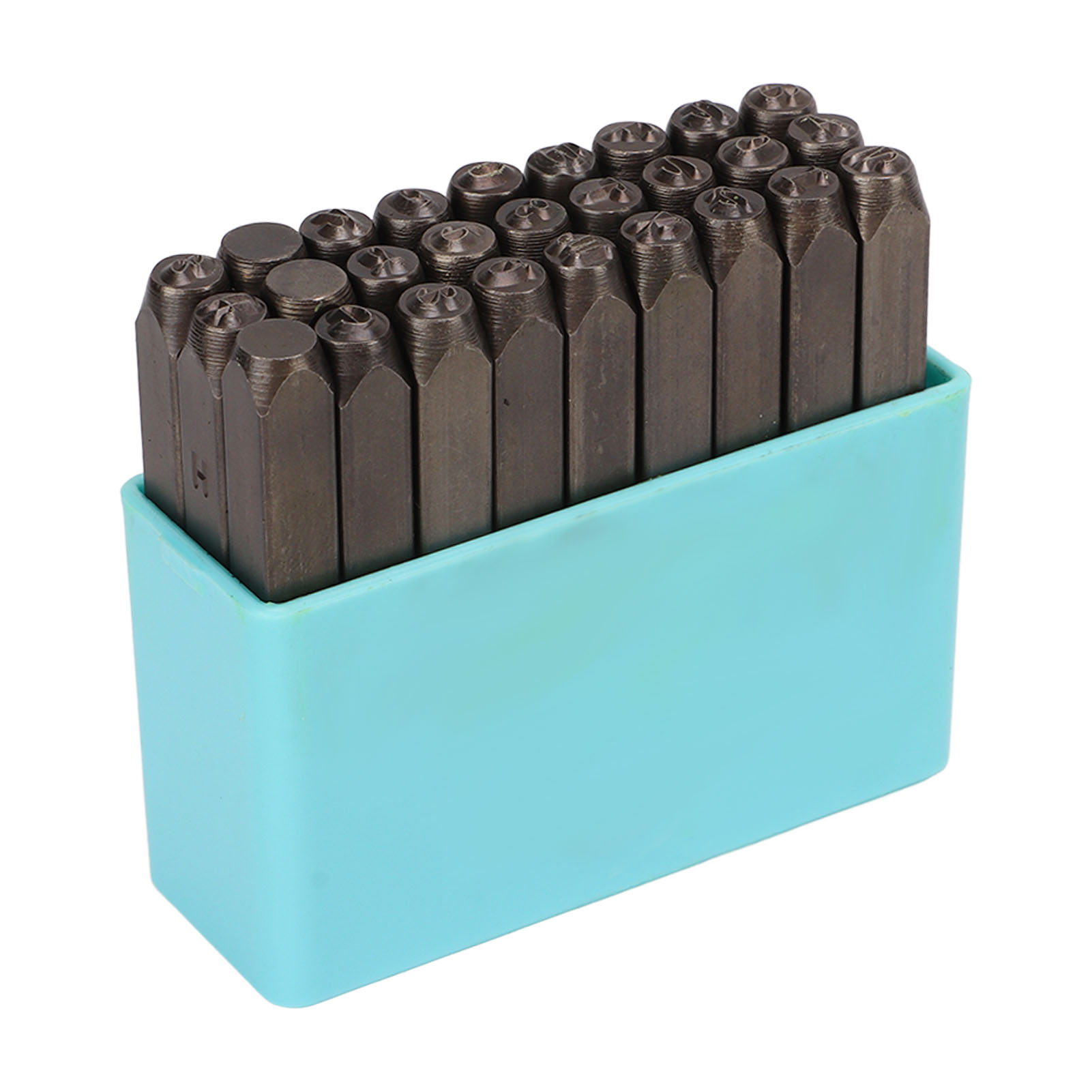 Set Mit 27 Metallstempeln Inklusive Aufbewahrungsbox. Robuste Stempel Aus Hochkohlenstoffhaltigem Stahl Zur Herstellung Von Schmuck, Holz- Und Lederwaren.