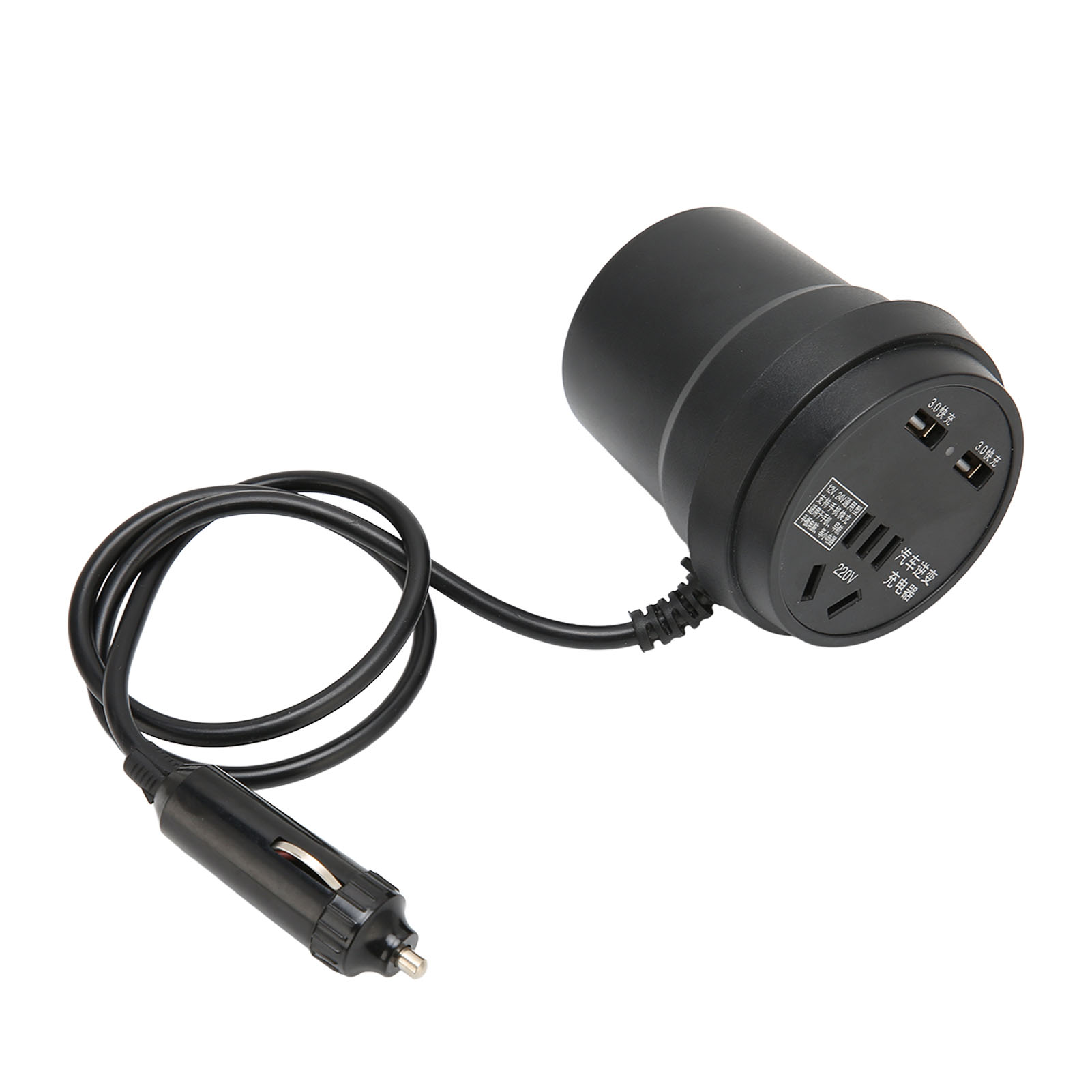 Schwarzer 150-w-wechselrichter Für 12–24 V Gleichstrom Auf 110–220 V Wechselstrom Mit 2 Usb-anschlüssen Und Kfz-netzteil