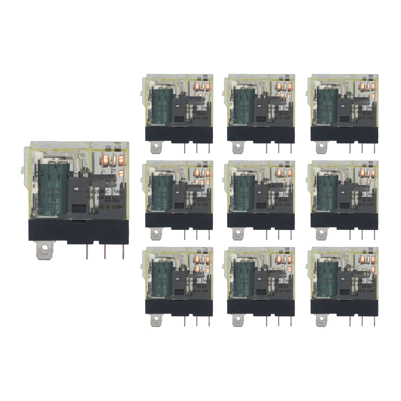 Konvolut Von 10 Miniatur-leistungsrelais, Elektronische Bauteile, 1 Schließer (no), 1 Öffner (nc), 5 Pins, 24 V Dc, 12 A, Teilenummer Bem1scl