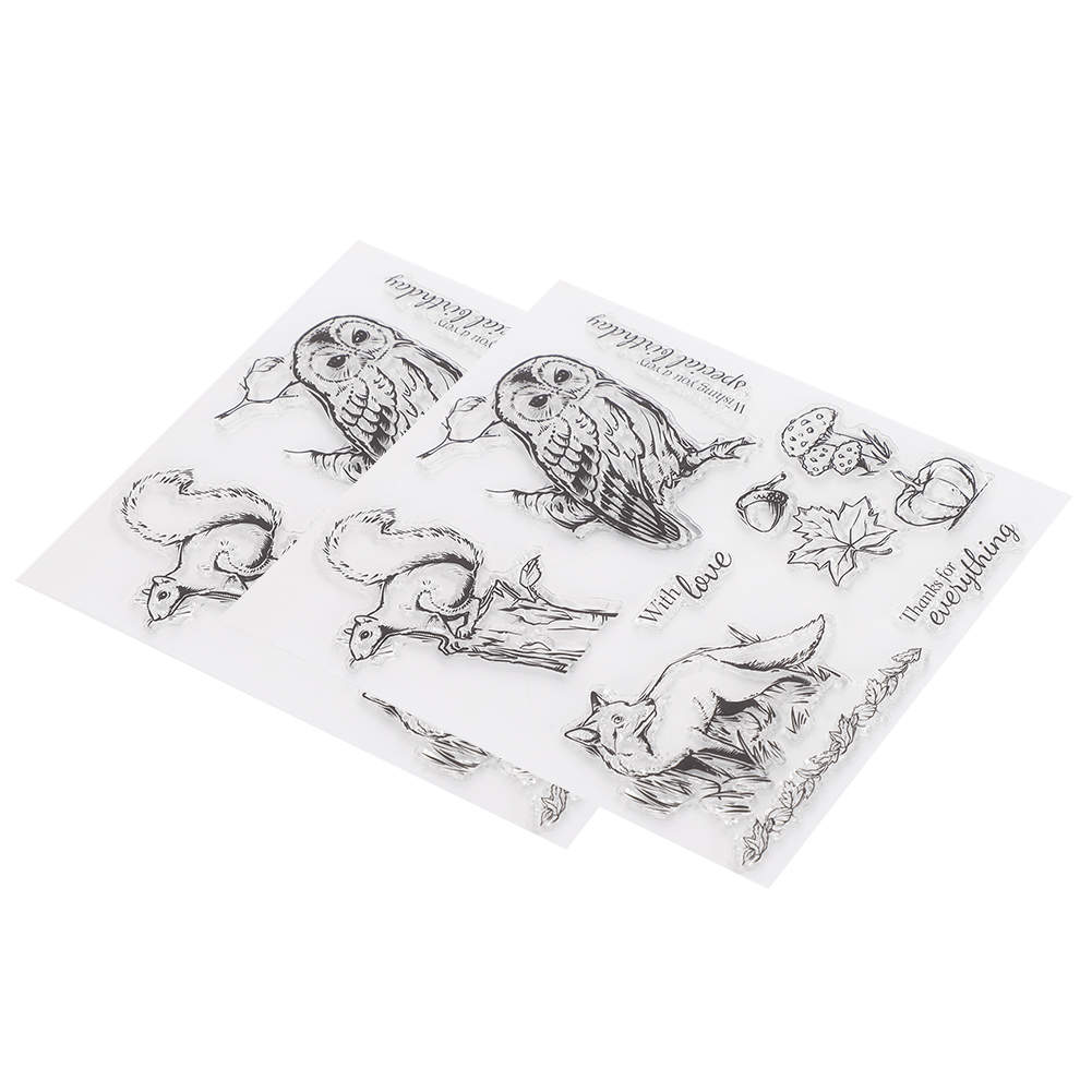 Set Mit 2 Transparenten Gummistempeln, Eulen-, Eichhörnchen- Und Fuchsmotiv, Zur Gestaltung Ihres Persönlichen Tagebuchs (t1672)