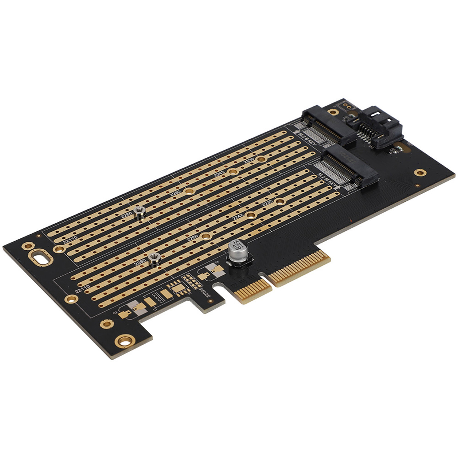 Dual-pcie-zu-m.2-sata+nvme-erweiterungskarte Für M.2-ssds In Den Formfaktoren 2230, 2242, 2260, 2280 Und 22110
