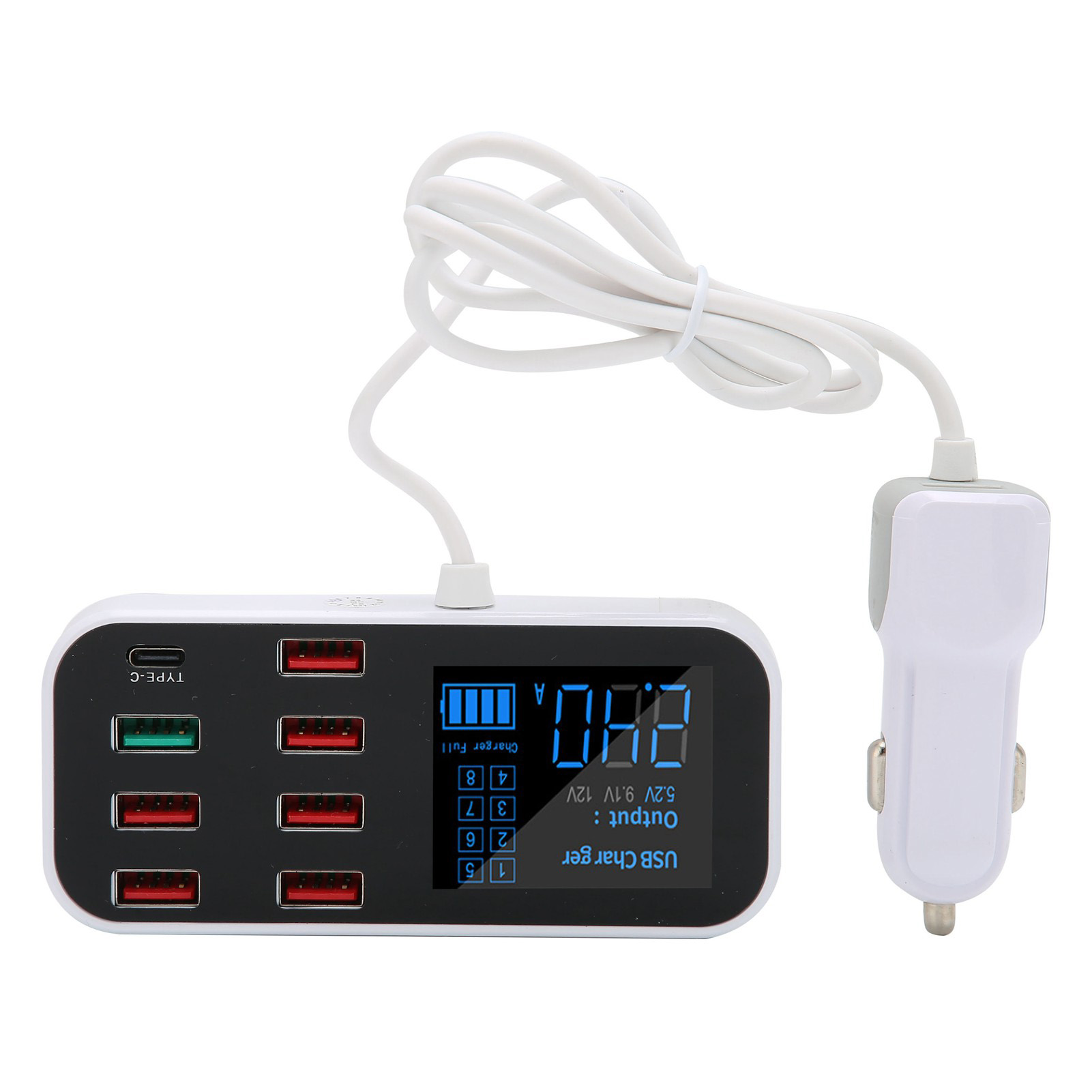 40-w-usb-autoladegerät Mit 8 Anschlüssen, Display, Qc3.0-netzteil Und Usb-c Pd