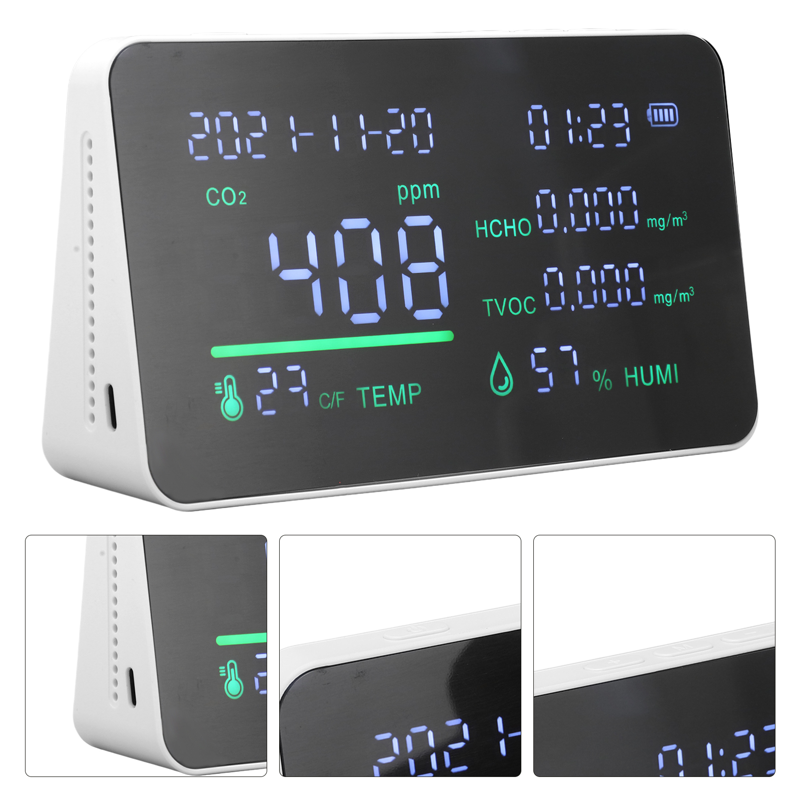 6-in-1 Luftqualitätsmonitor – Intelligenter Detektor Für Co2, Tvoc, Hcho, Temperatur, Luftfeuchtigkeit Und Kohlendioxid (weiß)