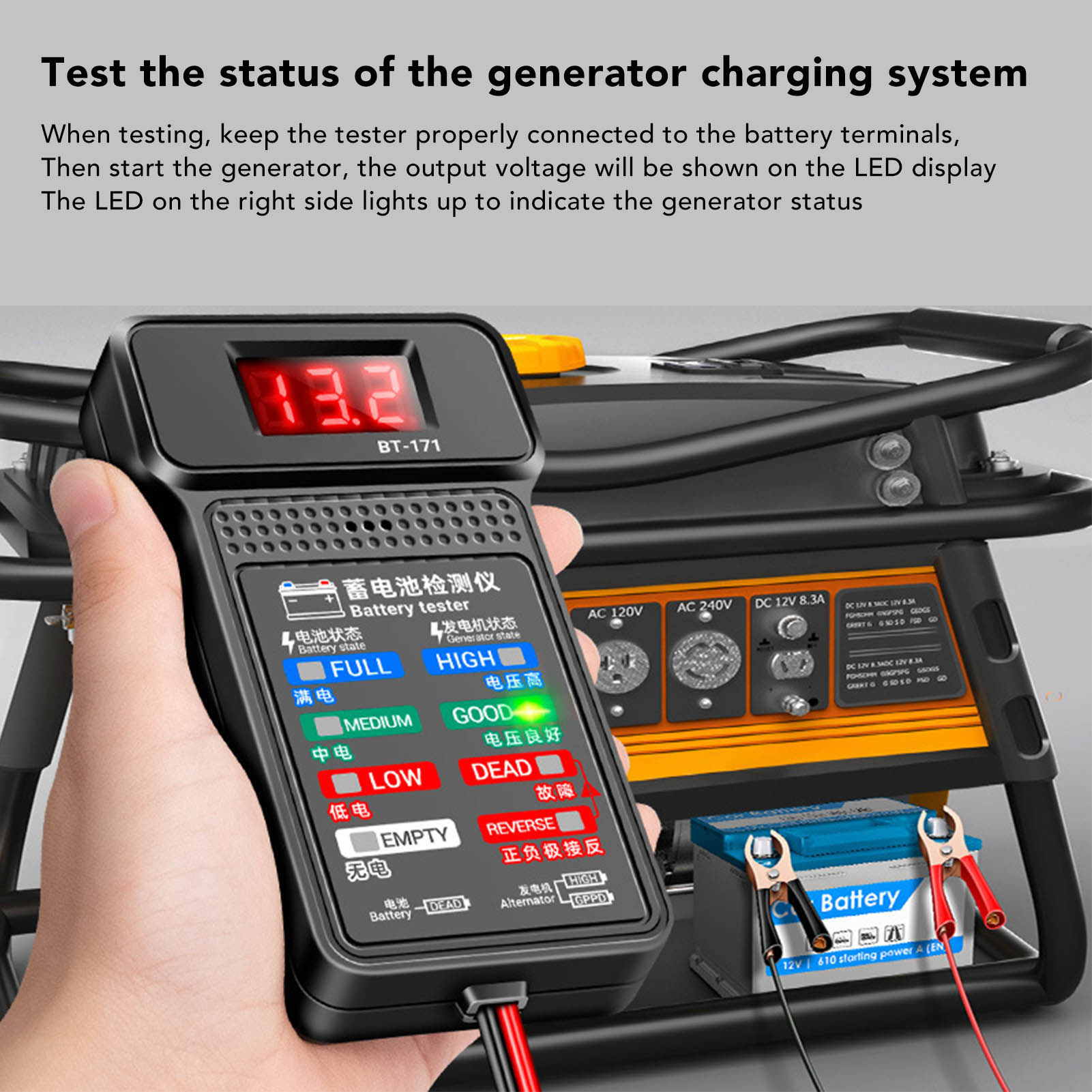 Bt 171 Kfz-lichtmaschinenprüfgerät, 12v Digital-batterieanalysator Für Lkw, Motorräder, Suvs Und Boote