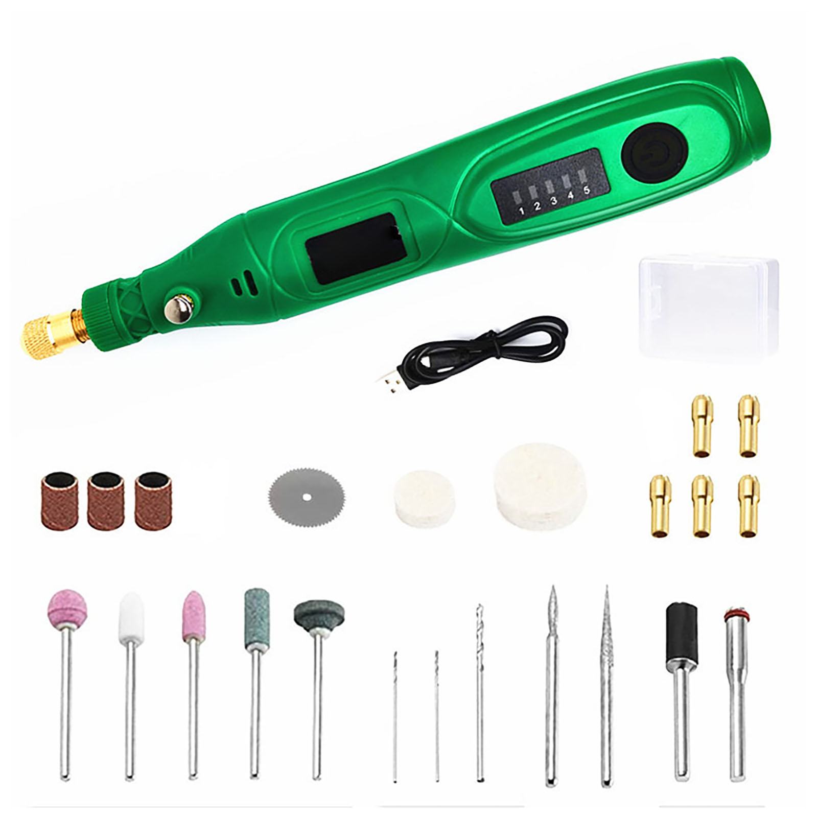 Mini-akku-rotationswerkzeug Mit 5 Geschwindigkeitsstufen, Wiederaufladbarem Kupfermotor, Kunststoffkoffer, Schleifwerkzeugset Zum Schleifen