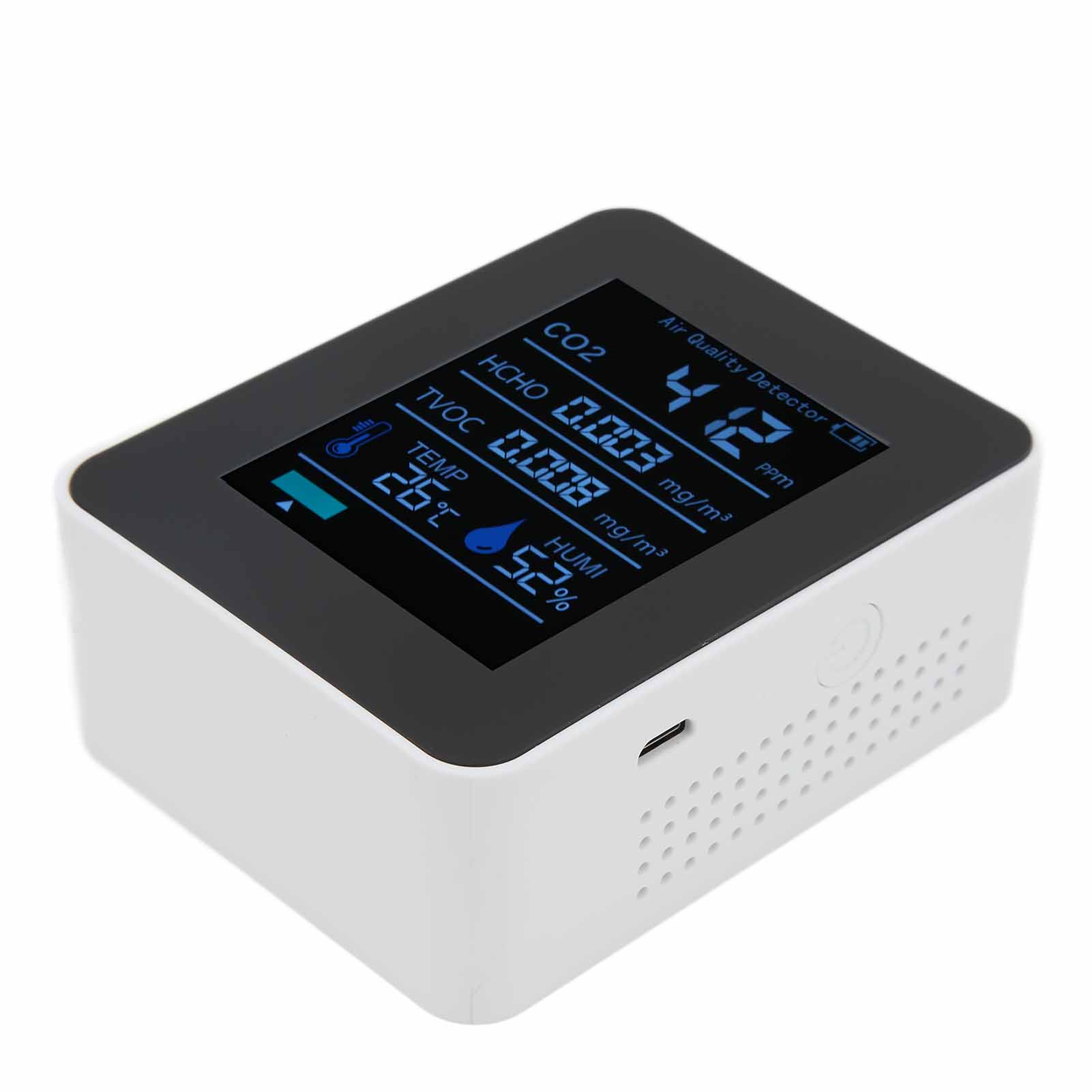 Znaz2co3tb 5-in-1 Multifunktionaler Bluetooth-luftqualitätsdetektor: Co2-, Temperatur- Und Feuchtigkeitsmonitor Für Büro Und Zuhause (weiß)
