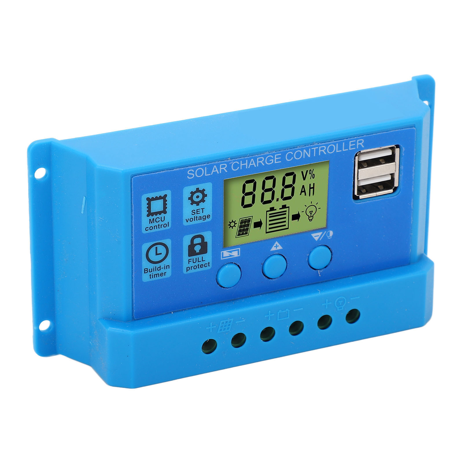 Pwm-solarladeregler Mit Lcd-display, Einstellbaren Parametern, 2 Usb-anschlüssen, Blau, 12 V/24 V