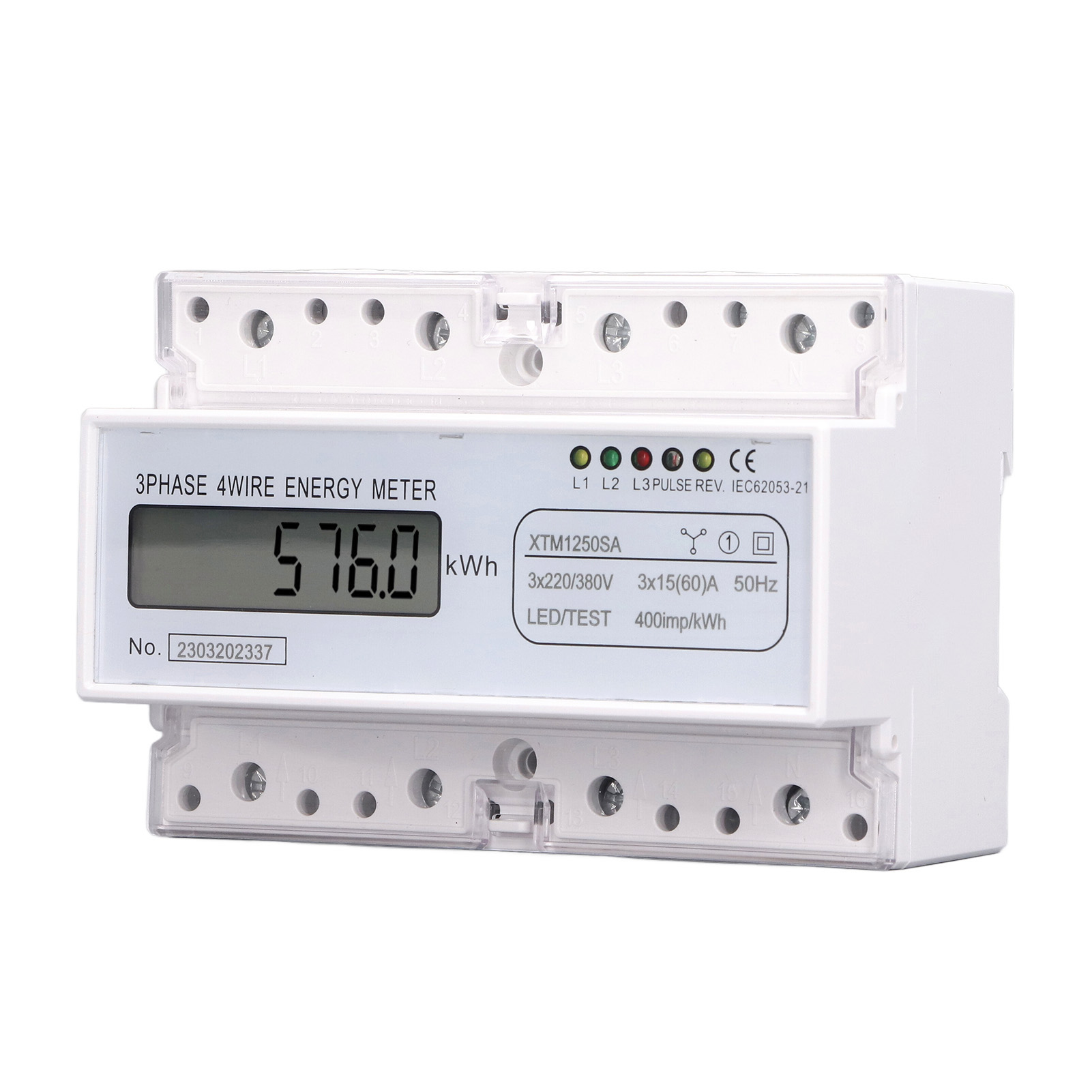 Dreiphasiger 4-leiter-7p-digital-lcd-energiezähler (kwh/watt), Montage Auf 35-mm-din-schiene