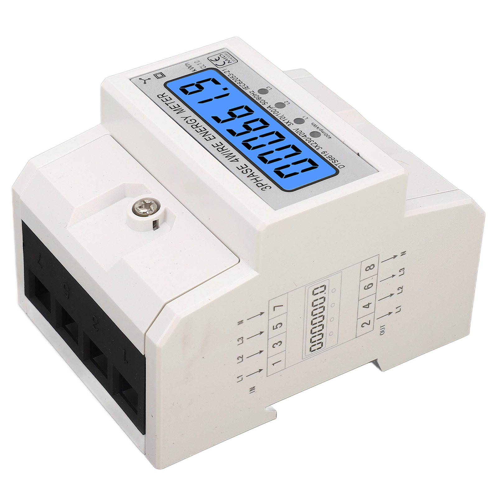 Dreiphasen-4-leiter-stromzähler Mit Hintergrundbeleuchtetem Lcd-display, 10–100 A, 230 V/400 V Ac, Energieverbrauchsanzeige