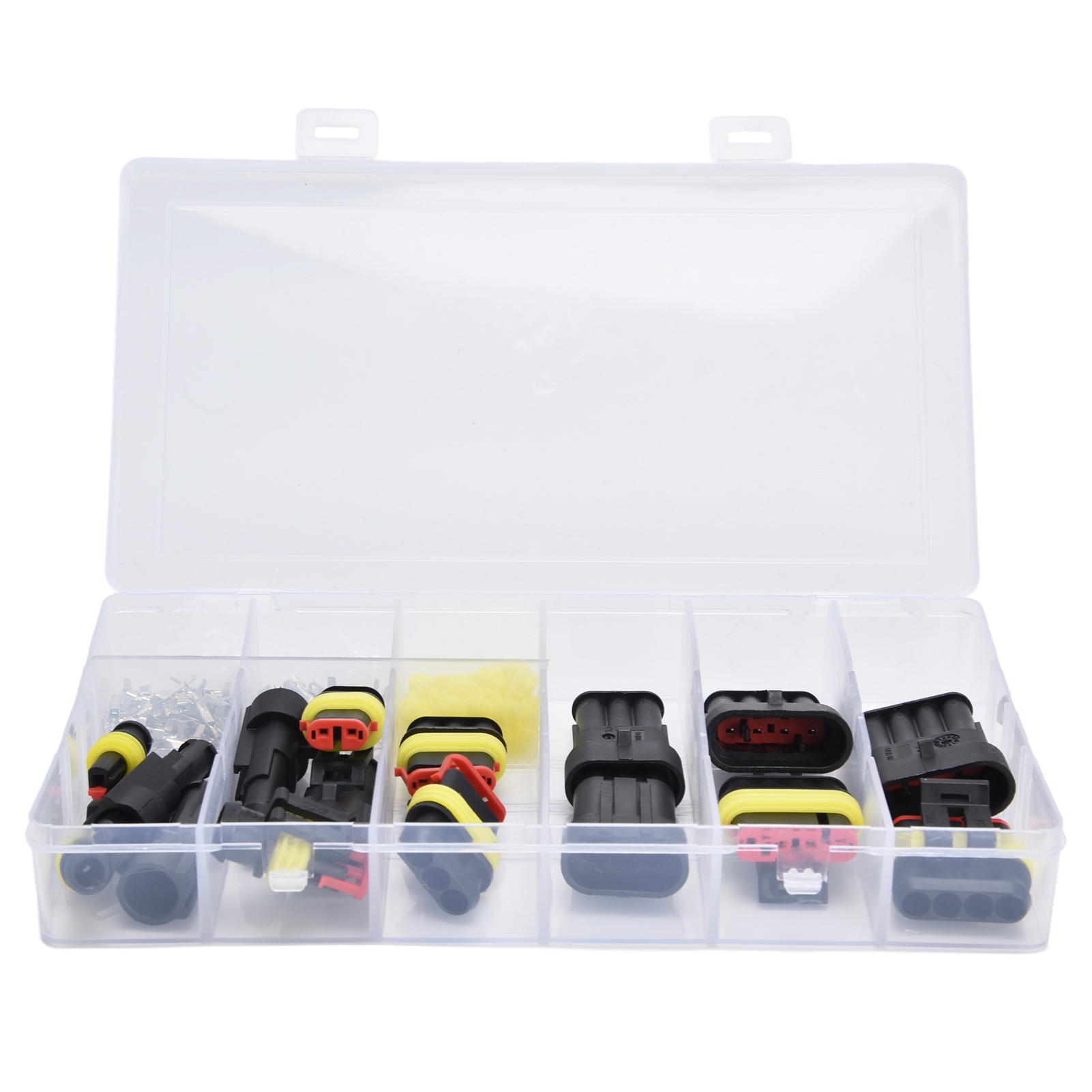 Set Mit 96 Wasserdichten Kabelverbindern Für Den Einsatz Im Automobilbereich, Stecker Und Buchsen.