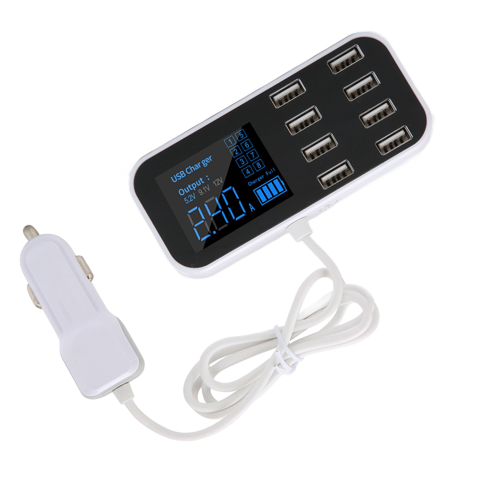 40-w-autoladestation Mit 8 Usb-anschlüssen, 12-24-v-schnellladegerät Und Automatischem Usb-splitter