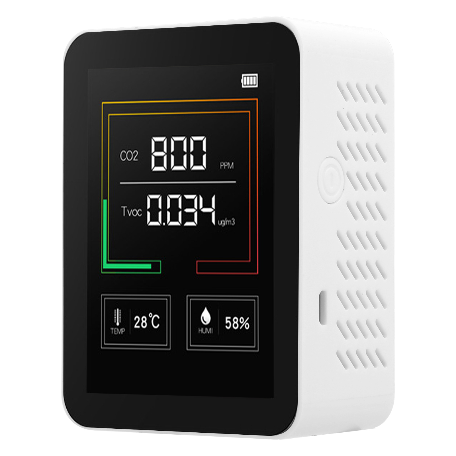 Multifunktionales Kohlendioxidmessgerät, Co2-, Temperatur- Und Feuchtigkeitsmessgerät, Hintergrundbeleuchtetes Lcd-display, Weiß