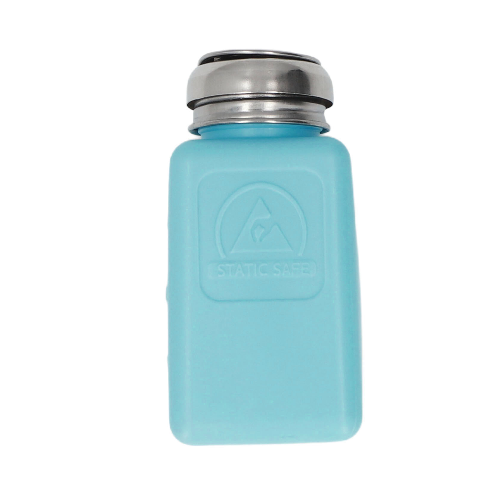 200 Ml Druckbetriebene Lösungsmittel-dosierflasche, Antistatisch Und Gegen Elektrostatische Entladung Geschützt, Quadratische Form, Mit Blauem Edelstahldeckel.