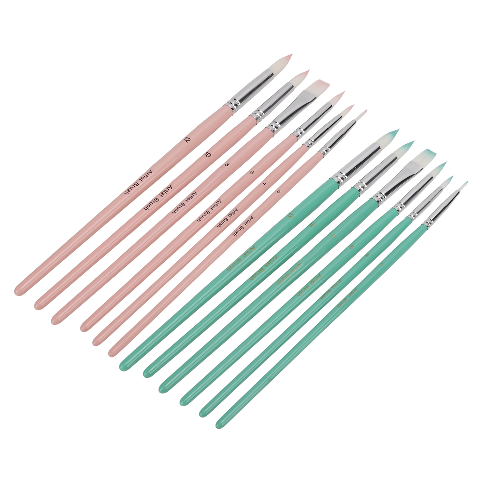 Set Aus 12 Waschbaren Und Reinigbaren Nylonpinseln Aus Nylonwolle In Verschiedenen Farben, Leicht, Für Bildende Kunst (rosa, Blau, Grün).