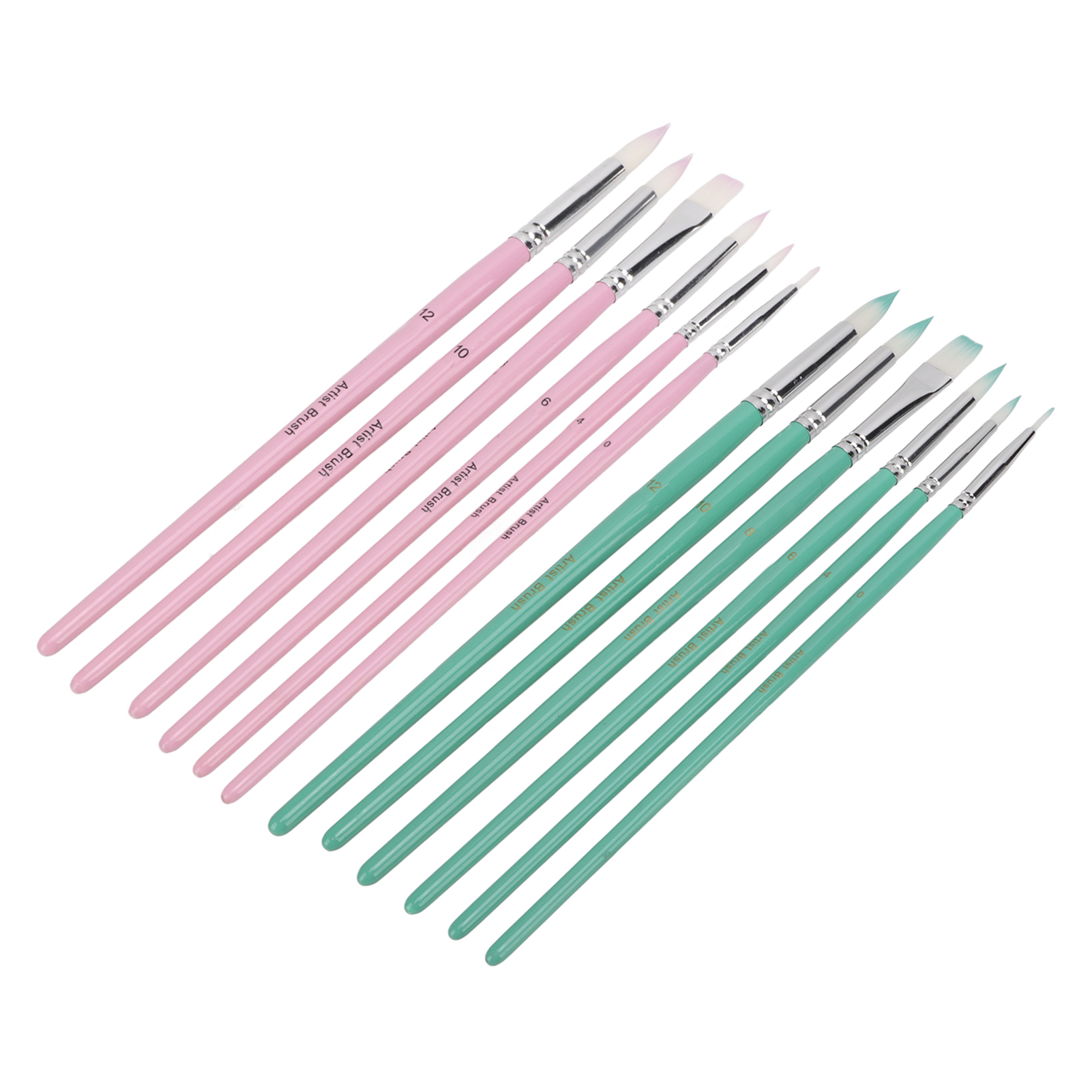 Set Aus 12 Waschbaren Und Reinigbaren Nylonpinseln Aus Nylonwolle In Verschiedenen Farben, Leicht, Für Künstlerische Zwecke (blau, Grün, Hibiskusfarben, Lila).