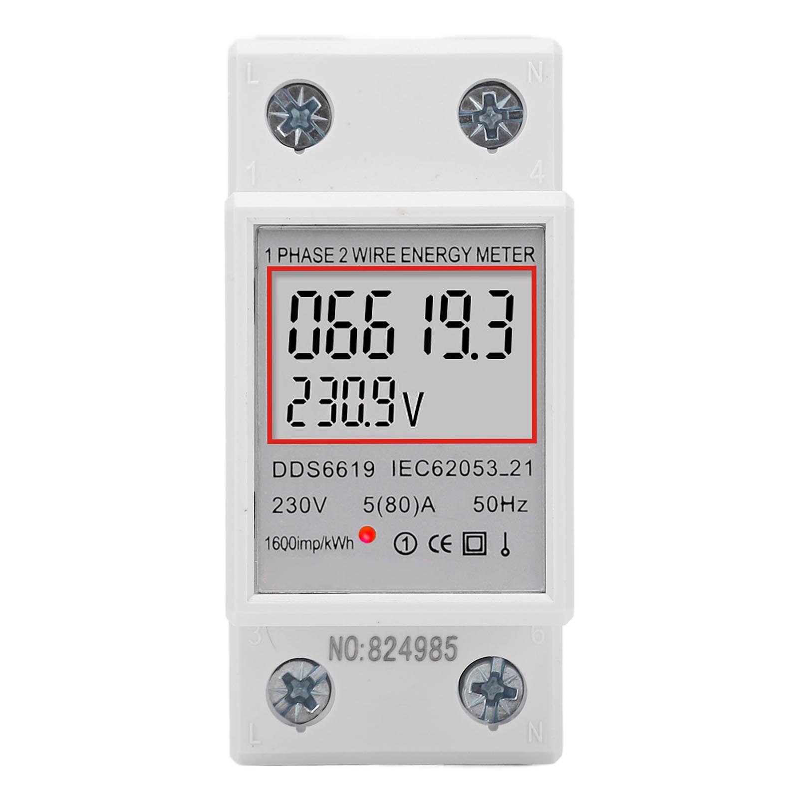 Einphasiger 2-poliger Digitaler Lcd-stromzähler Für Din-schiene, 5 A, 230 V Ac, Ohne Hintergrundbeleuchtung
