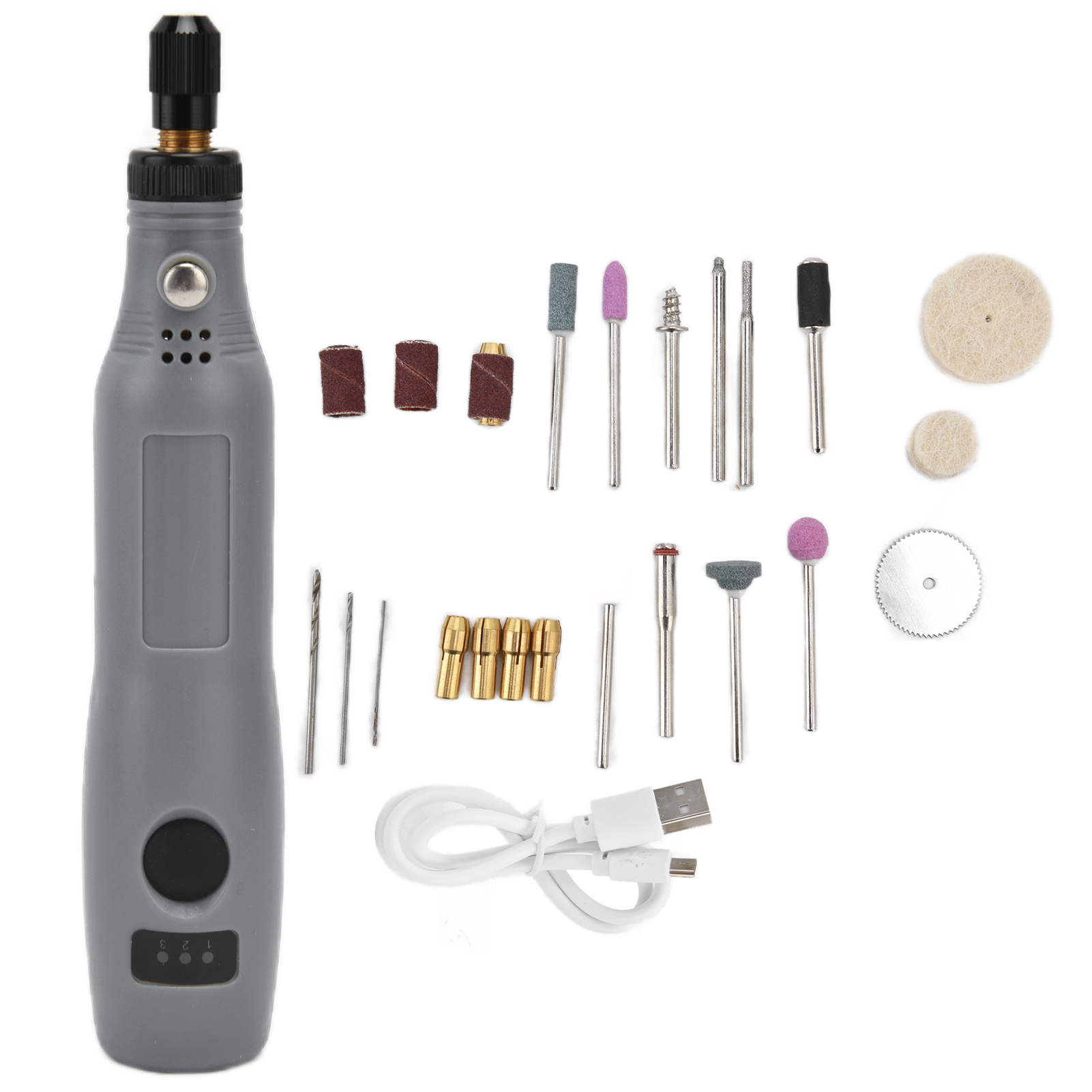 Mini-elektrobohrmaschine (5 V Dc) Mit 3 Geschwindigkeitsstufen, Mini-elektroschleifer, Polierwerkzeug, Zum Bohren, Schneiden Und Gravieren, Grau