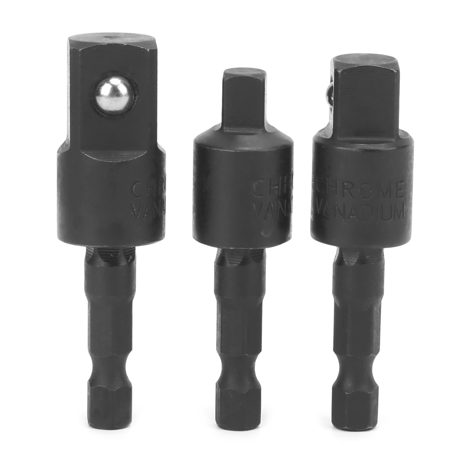 3-teiliges Steckschlüssel-set Für Bohrmaschinen, Sechskant-metallbit, Schlagschrauber-adapter, 360°-drehung, Schwarz