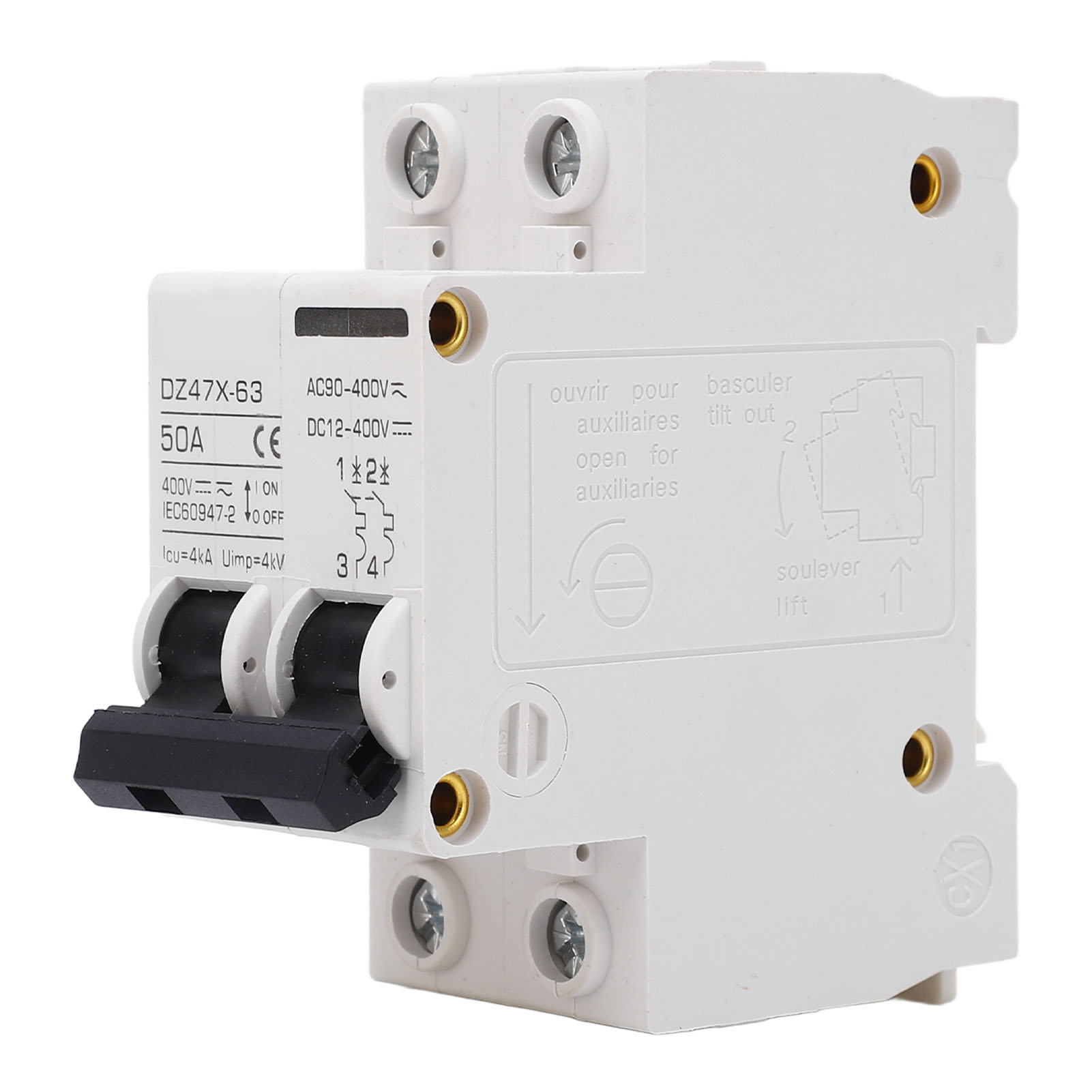 Ac/dc 50 A 4 Ka 2p-leistungsschalter Mit Elektromagnetischer Auslösung, Din 35 Mm Montage, Sicherheitsleistungsschalter Für 400-v-photovoltaikanlagen