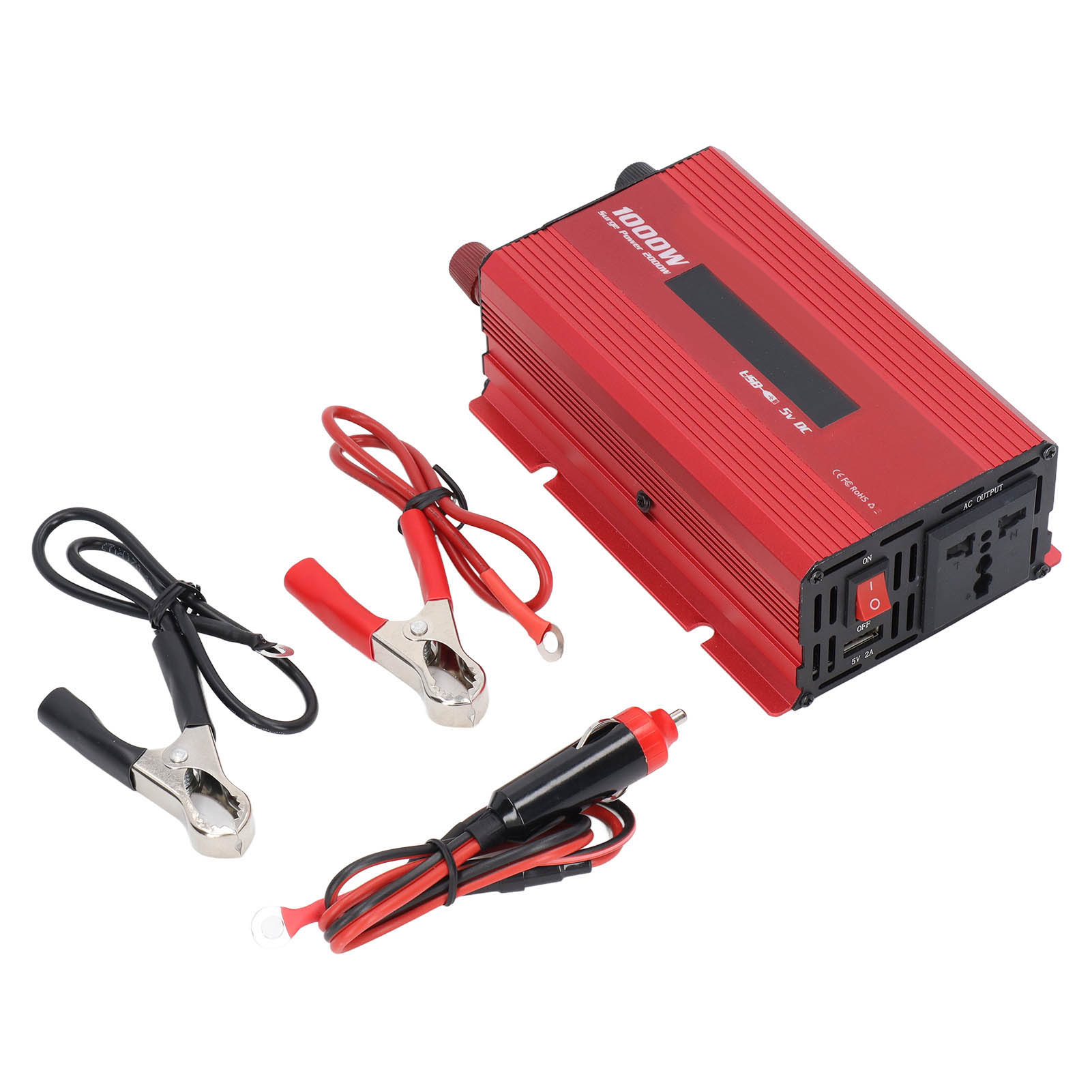 Solarstromwandler Für Fahrzeuge, 1000 W, Mit Led-anzeige, Dc/ac- Und Krokodilklemmen, 12 V Dc Auf 220 V Ac.