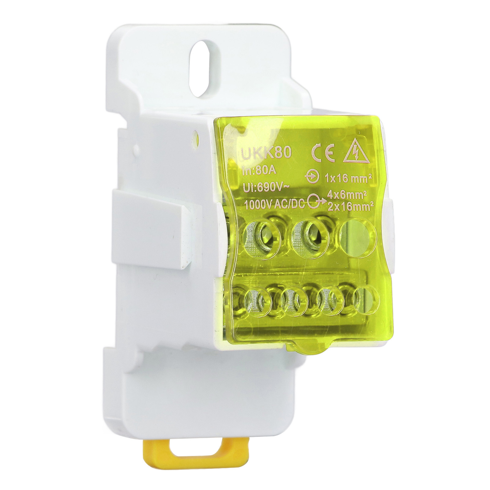 Din-schienen-klemmenblock, 690 V 80 A, Mit Messingklemmen Für Spleißbare Leiter, Für Haushaltsgeräte, Gelb