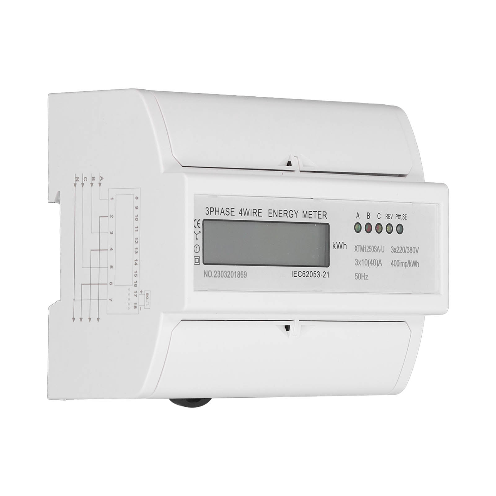 Dreiphasen-4-leiter-stromzähler Mit Lcd-anzeige, Din-schienen-stromprüfer, Amperemeter, Voltmeter, Wattmeter, 3 X 220 V/380 V