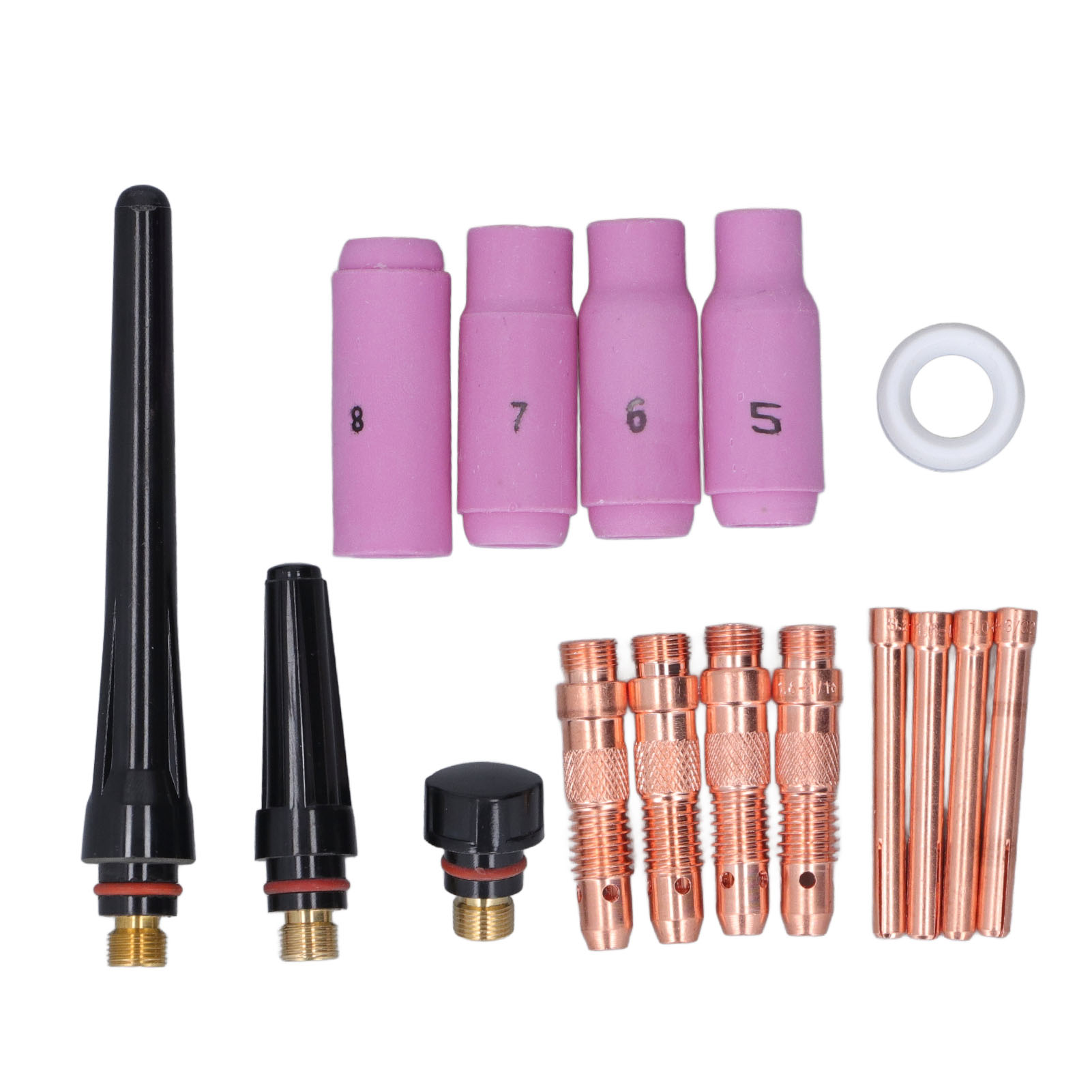 16-teiliges Zubehörset Für Schweißbrenner: Keramikdüse, Druckkappe, Klemmen, Brennerkörper, Elektrodenklemme, Ptfe-frontabdeckung.