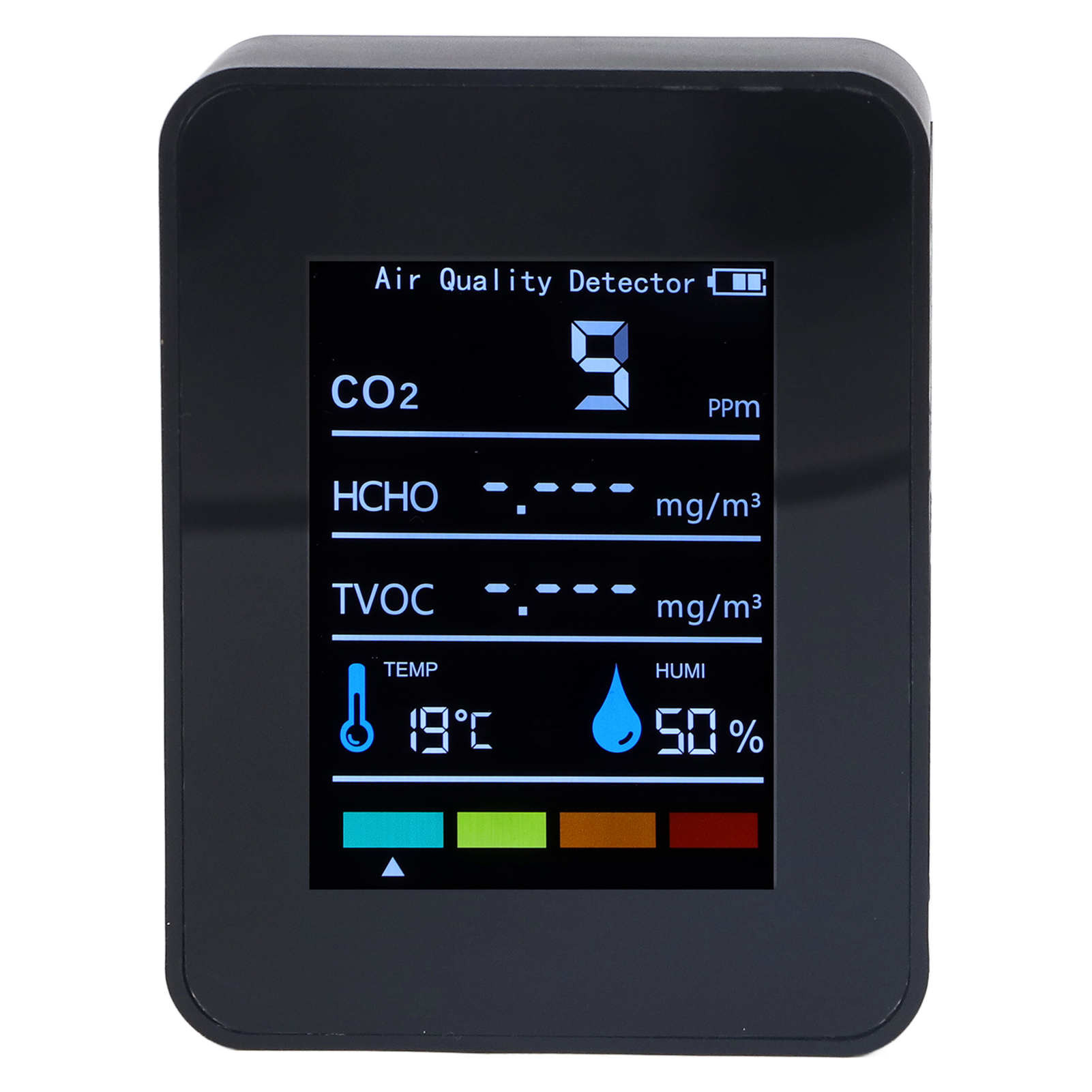 Schwarzer Co2-detektor, Kohlendioxid, Lcd-bildschirm, Tvoc, Hcho, Temperatur-, Feuchtigkeits- Und Luftqualitätsmonitor