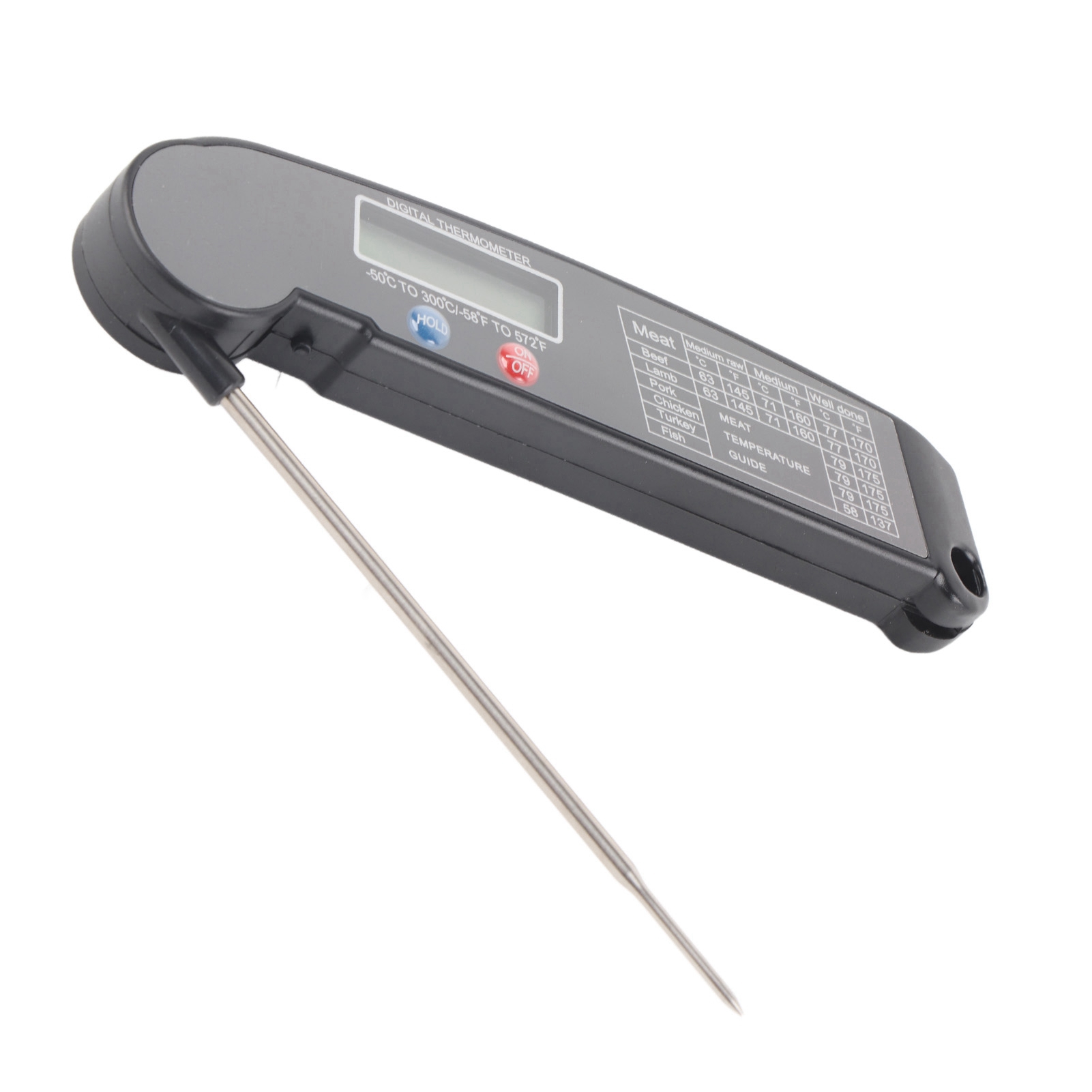 Intelligentes, Faltbares Digitales Elektronisches Lebensmittelthermometer Mit Direktanzeige, Schwarz