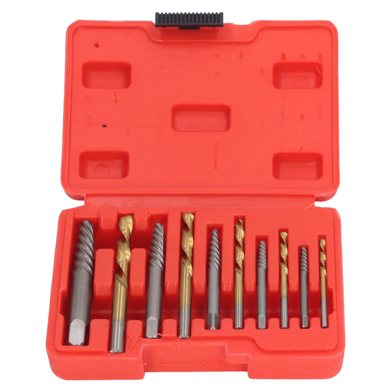 Set Mit 10 Robusten Schraubenausdrehern, Mit Bohrer Auf Der Linken Seite Zum Entfernen Abgebrochener Schrauben.