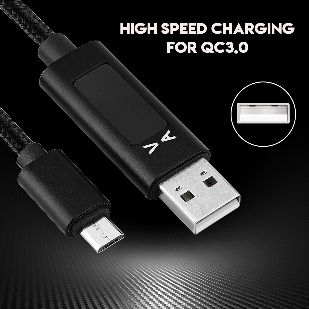 1,2 M Langes Schnellladekabel, Robustes, Nylonummanteltes Micro-usb-kabel, Strom- Und Spannungsanzeige, Schwarz