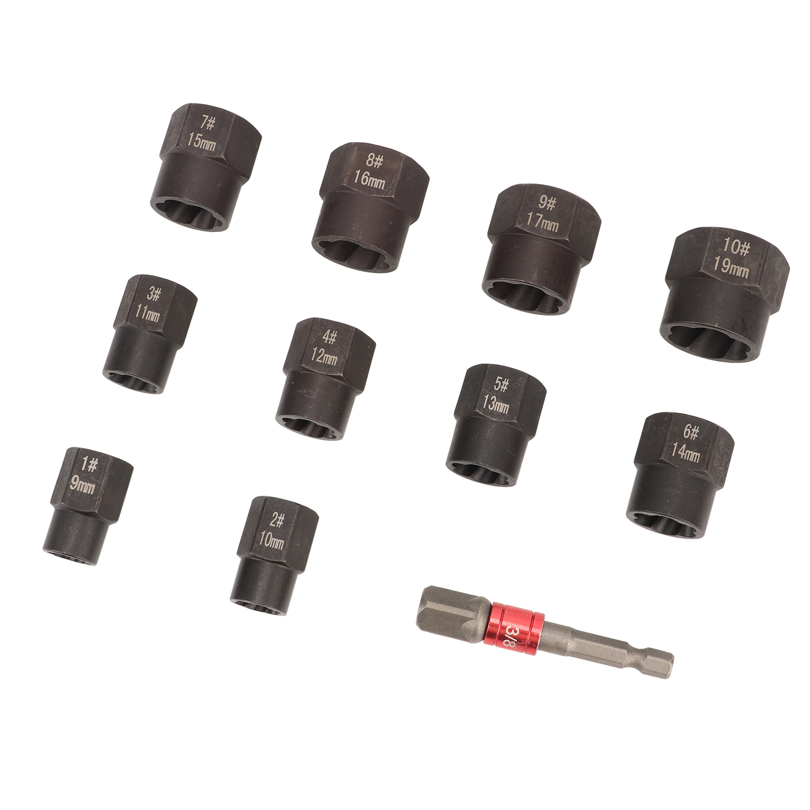 11-teiliges Schlagschrauber-set Zum Ausdrehen Von Schrauben Und Muttern Mit 3/8"-ausdreher-stecknuss Und Sechskantadapter Zum Entfernen Beschädigter Und Verrosteter Schrauben.