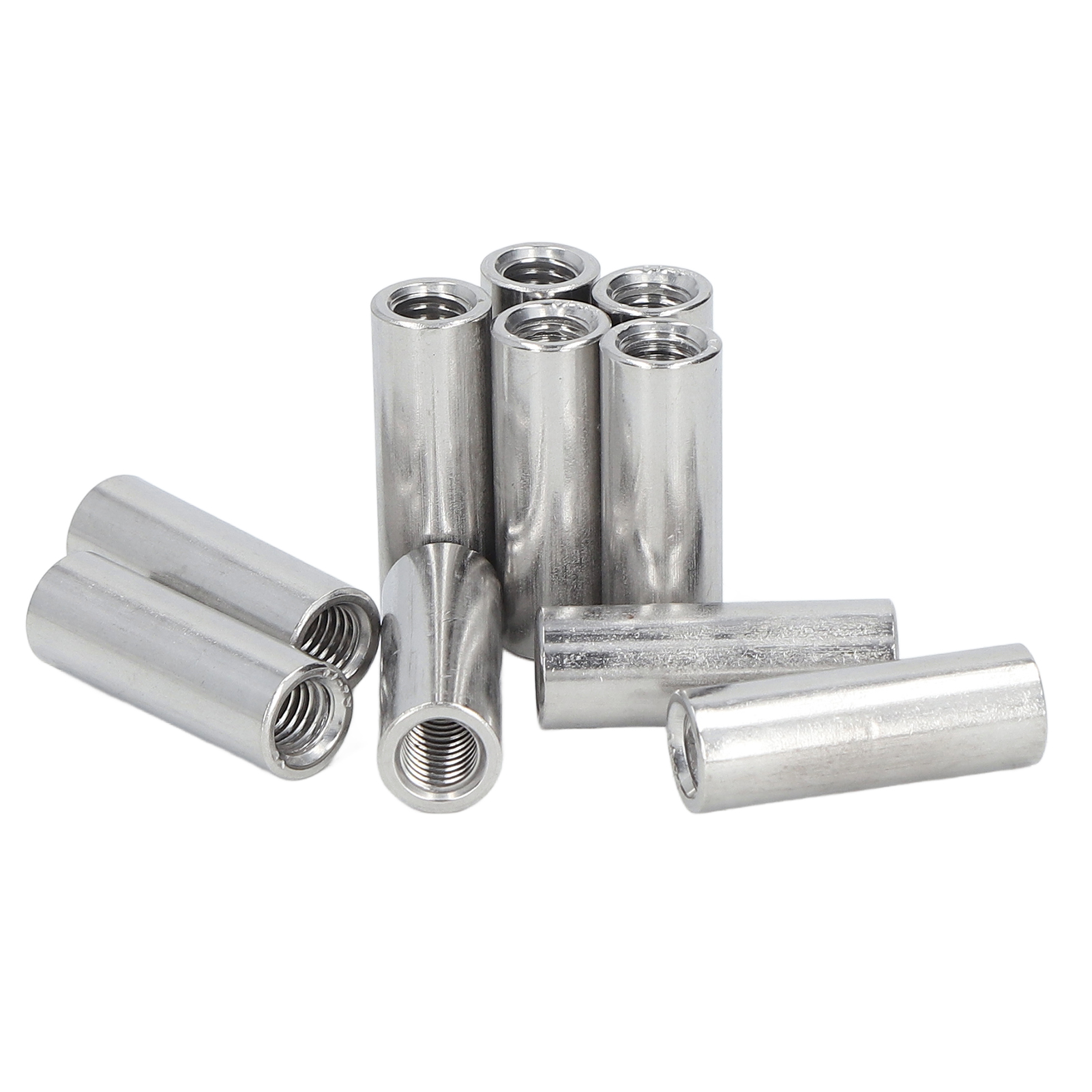 Packung Mit 10 Verbindungsmuttern Für Rundstangen, Innengewinde, Edelstahl 304, M8x1,25, Länge 35 Mm (12 Stück).