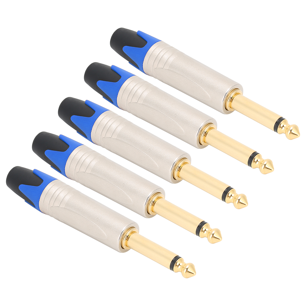 Packung Mit 5 Einadrigen 6,35-mm-mikrofon-audiokabeln, Lötanschluss Für Diy-projekte, Blaues Kabel