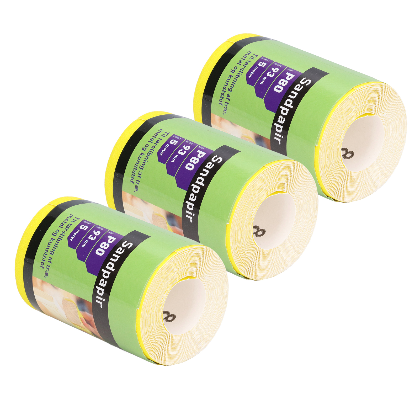 Schleifpapierrollen (3 Stück), Körnung 80, Schleifmittel Zum Polieren Von Holz, Aluminiumoxid, Gelb