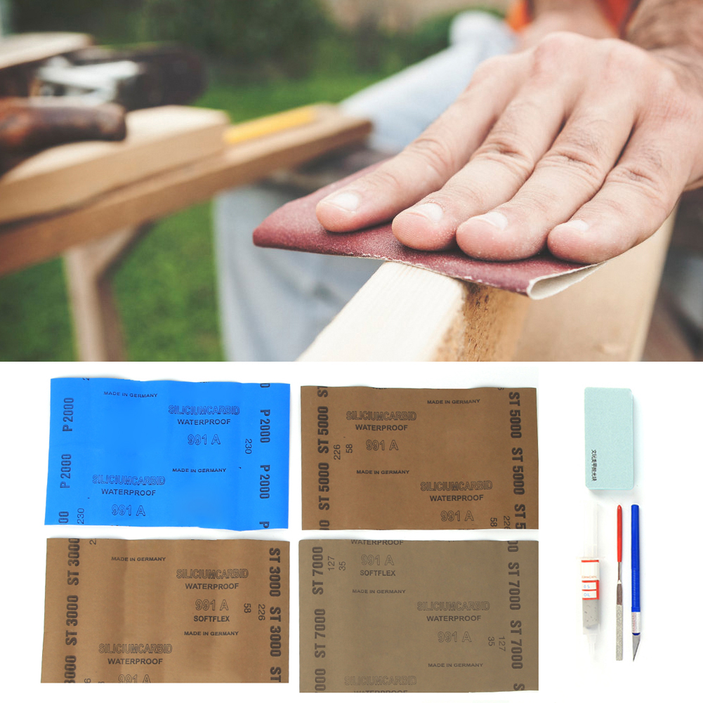 Diy-handpolierset: Polierband, Polierpaste, Stift, Messer, Schleifpapier, Feile.