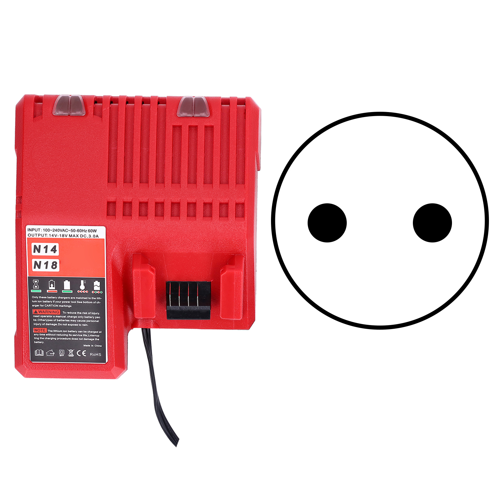 Ladegerät/erhaltungsgerät Für Lithiumbatterien, Eingangsspannung 100-240 V, Kompatibel Mit Milwaukee M14 Und M18eu Steckern.