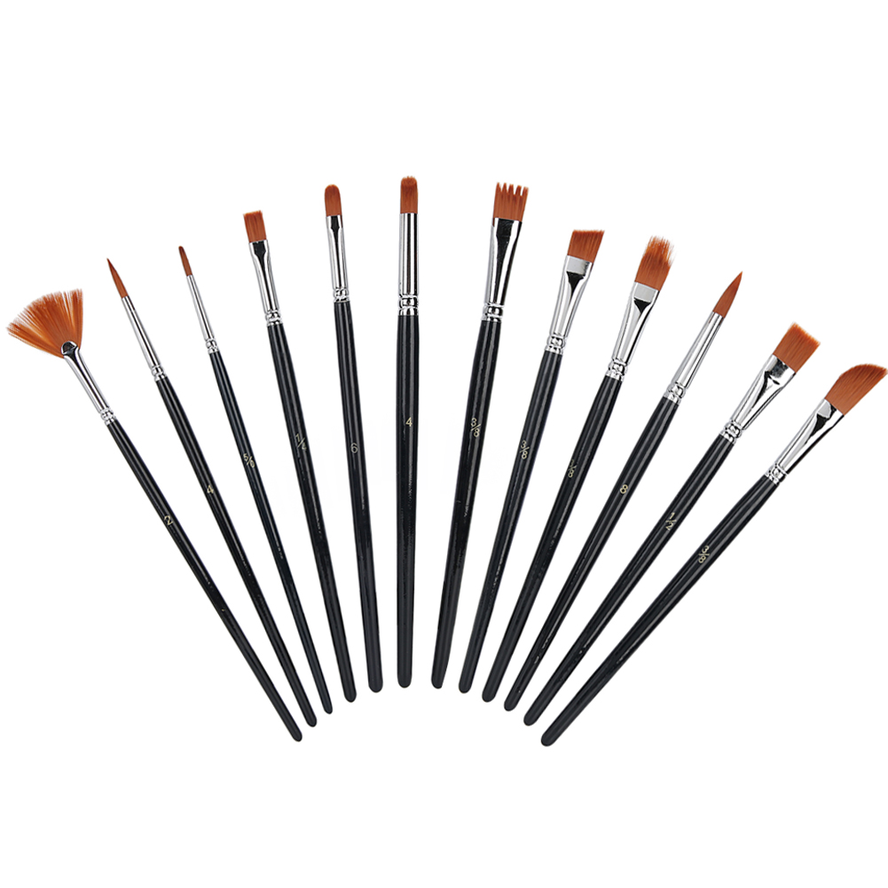 Set Mit 12 Nylonborstenpinseln In Verschiedenen Größen Mit Kurzen Stielen Für Gouache- Und Ölmalerei