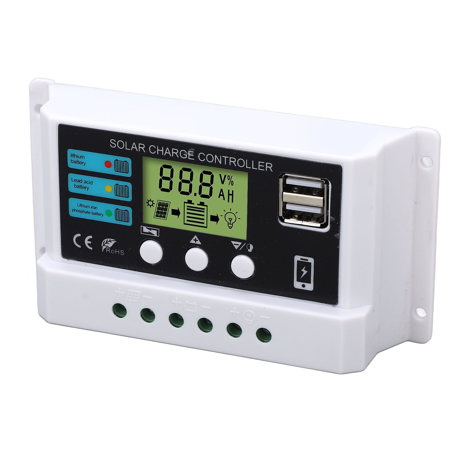 Industrieller Solarladeregler Mit Chip, Lcd-display, Überlastschutz, 12v/24v-autoadaptionsregler, Weiß, 30a