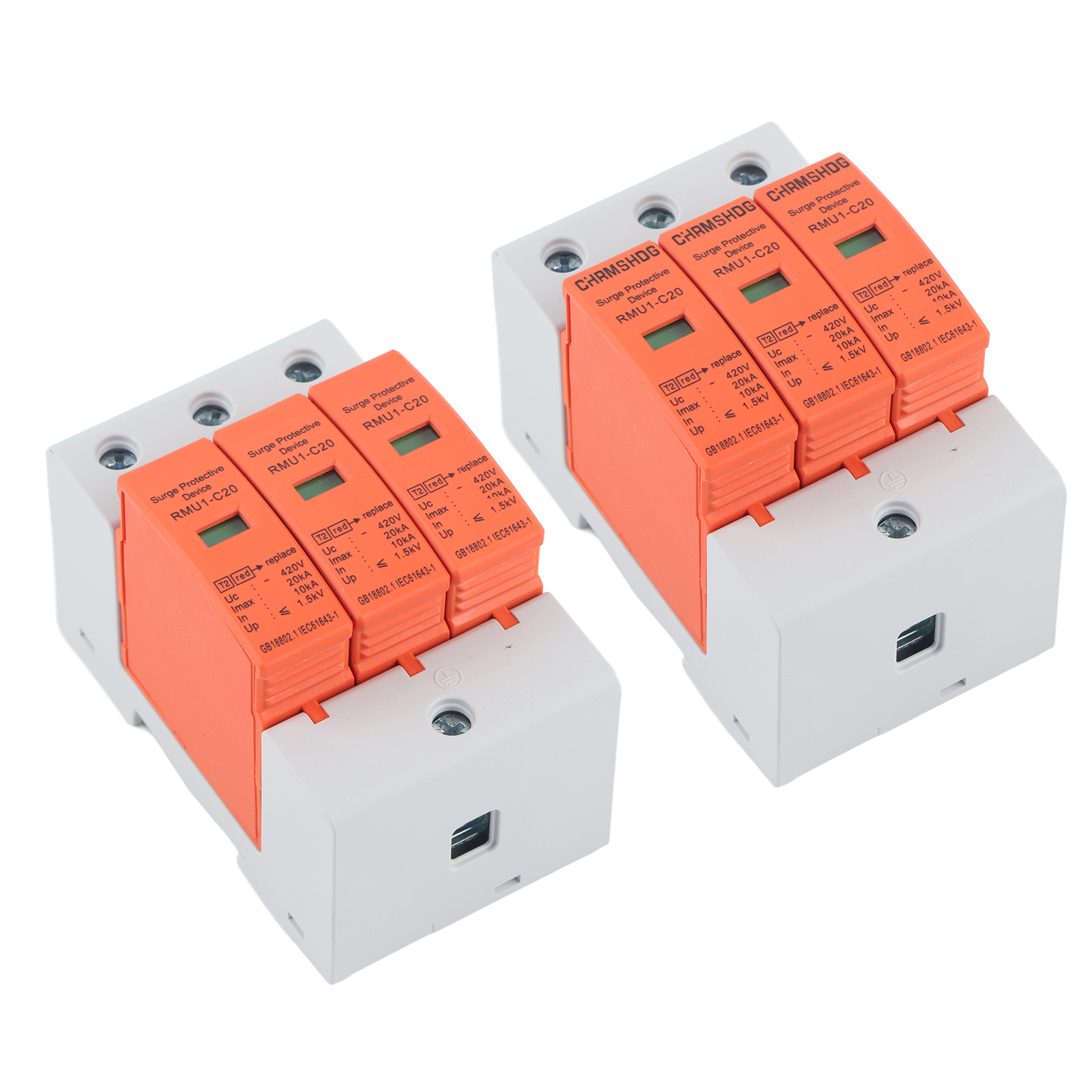2er-pack Din-schienen-überspannungsschutzsteckdosen, 3 Steckdosen, 420 V Ac, Rmu1-c20