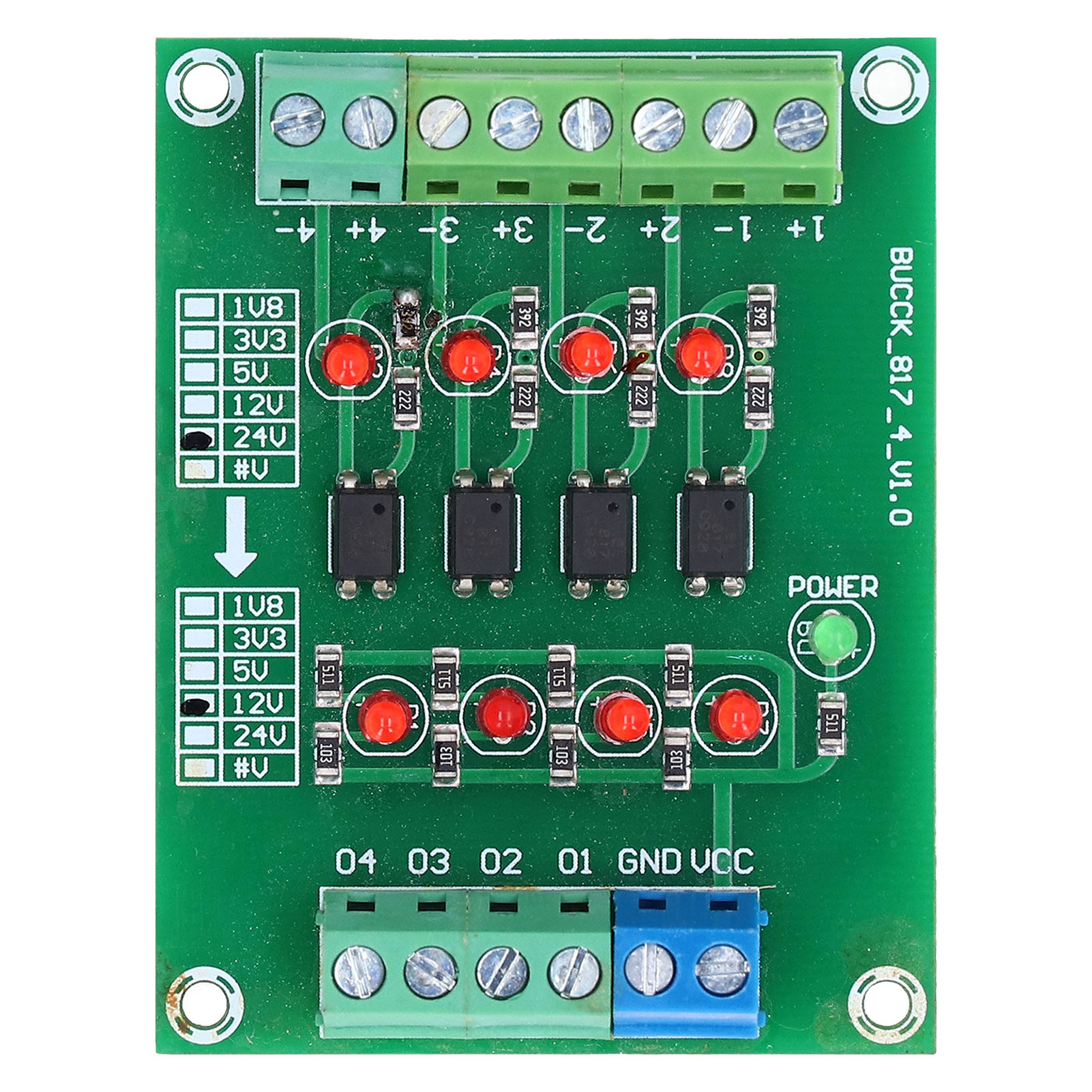 Optokoppler-isolationsplatine, 24-v-auf-5-v-sps-pegel-spannungswandlermodul, 4 Kanäle