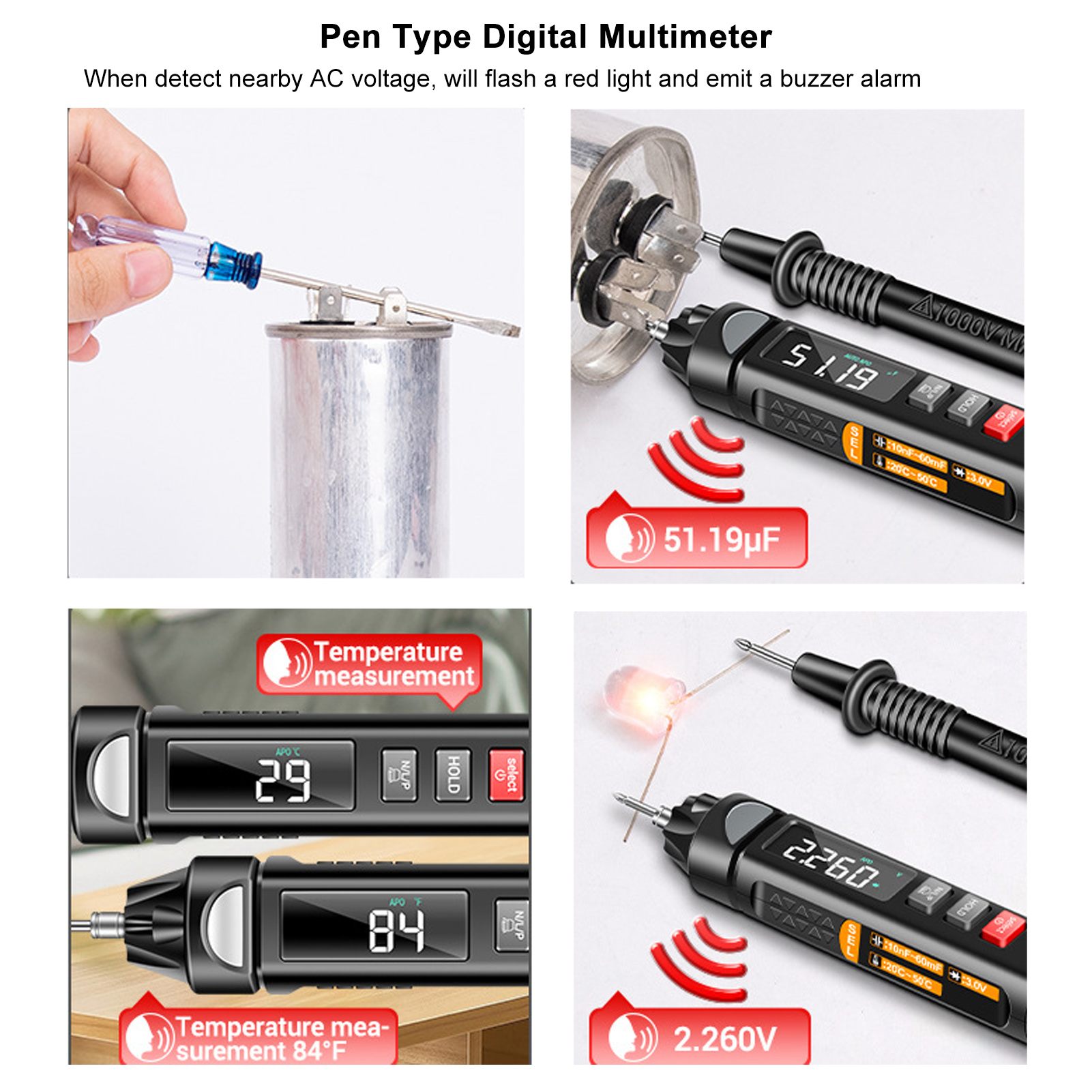 Digitales Stiftmultimeter, Wechsel-/gleichspannungs-, Kapazitäts- Und Temperaturmessgerät, Berührungsloses Voltmeter, Sensor, Sprachausgabe