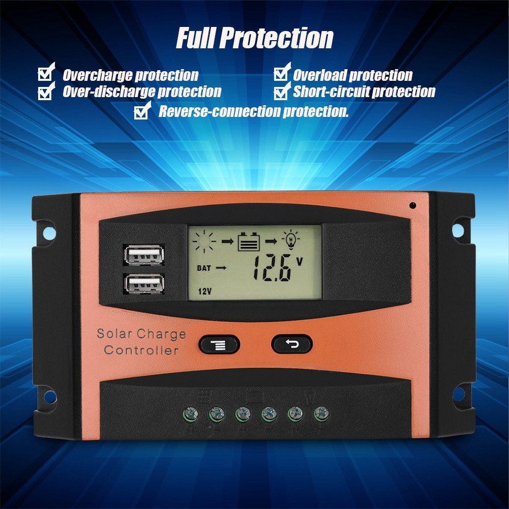 Intelligenter 30a 50v Pwm-solar-laderegler Mit Zwei Usb-anschlüssen Und Lcd-bildschirm, Ip32 Wasserdicht