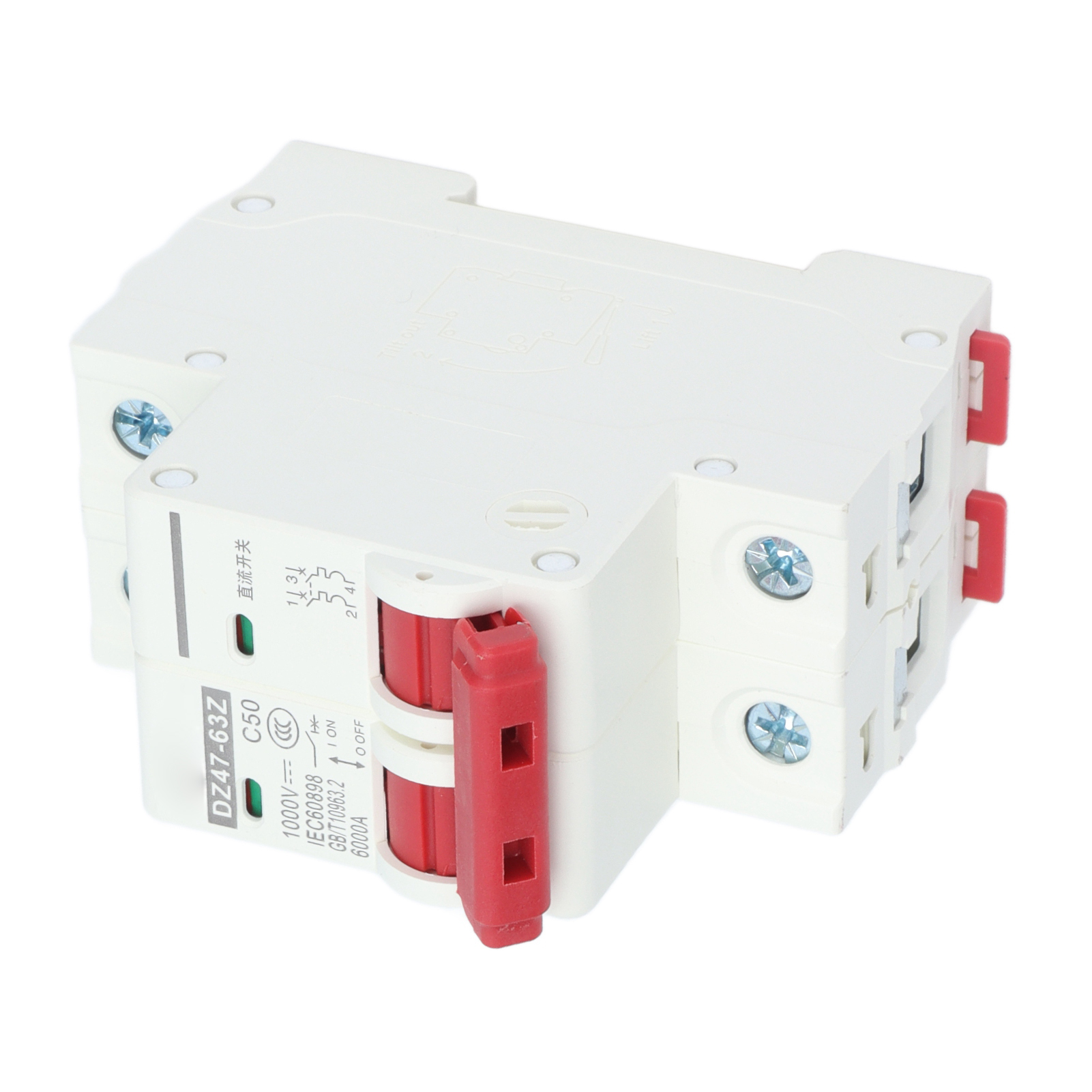 Miniatur-gleichstrom-2-poliger Leistungsschalter Für Photovoltaikanlagen, Din-schienenmontage, 1000 V, 50 A, Dz47-63z C50