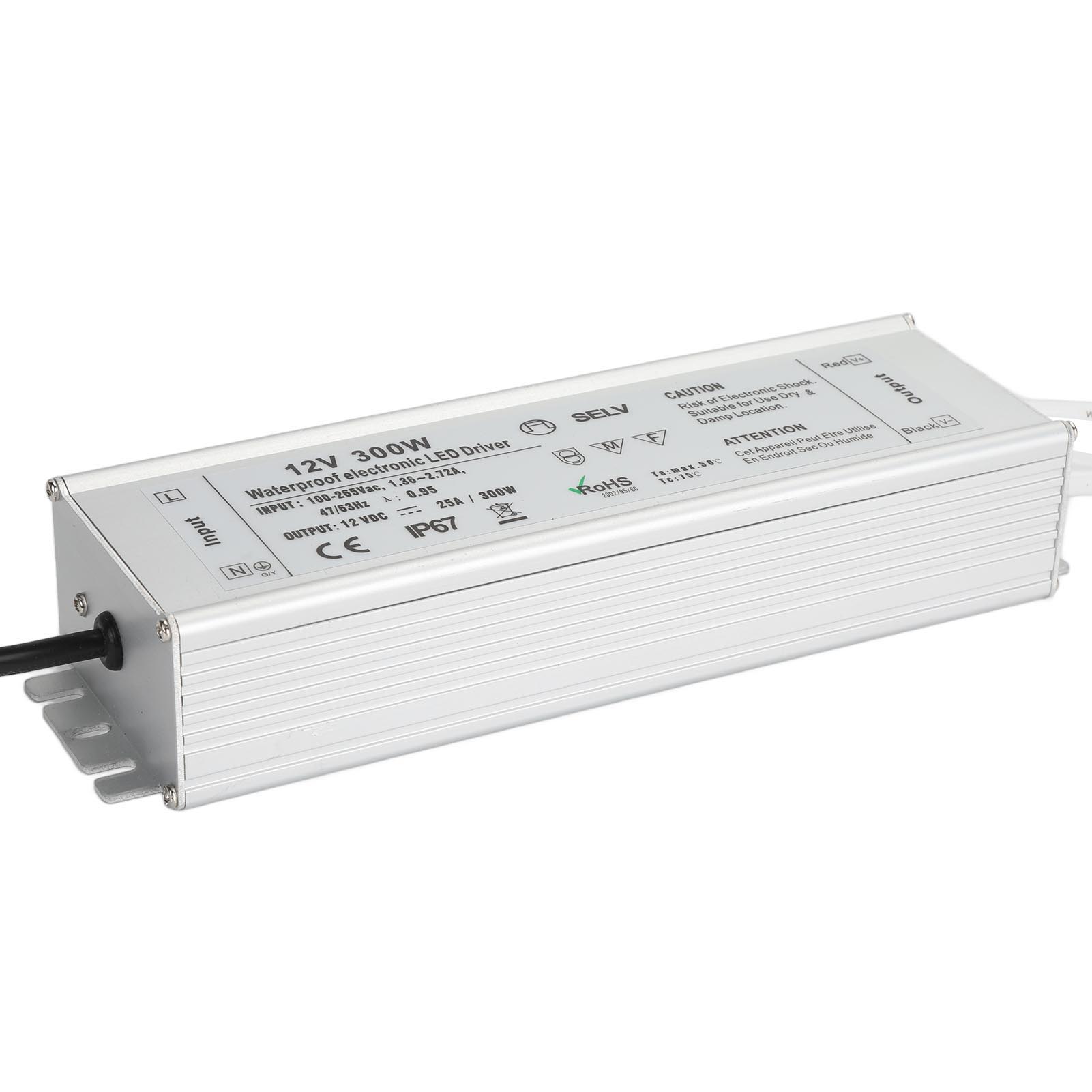 Ip67 Wasserdichtes Led-netzteil Mit Konstantspannung, 300-w-adaptertransformator, Ac100–265v Eu-stecker, 12 V 0–25 A Ausgang