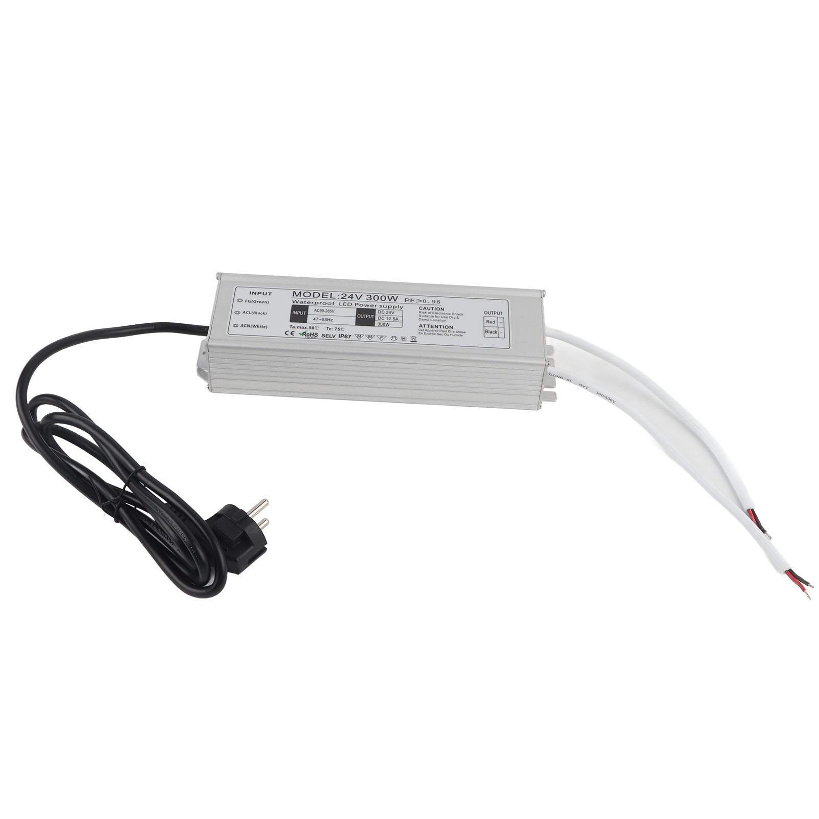 Ip67 Wasserdichtes Led-netzteil Mit Konstantspannung, 300-w-adaptertransformator, Ac100–265-v-stecker, 24 V 0–12,5 A Ausgang