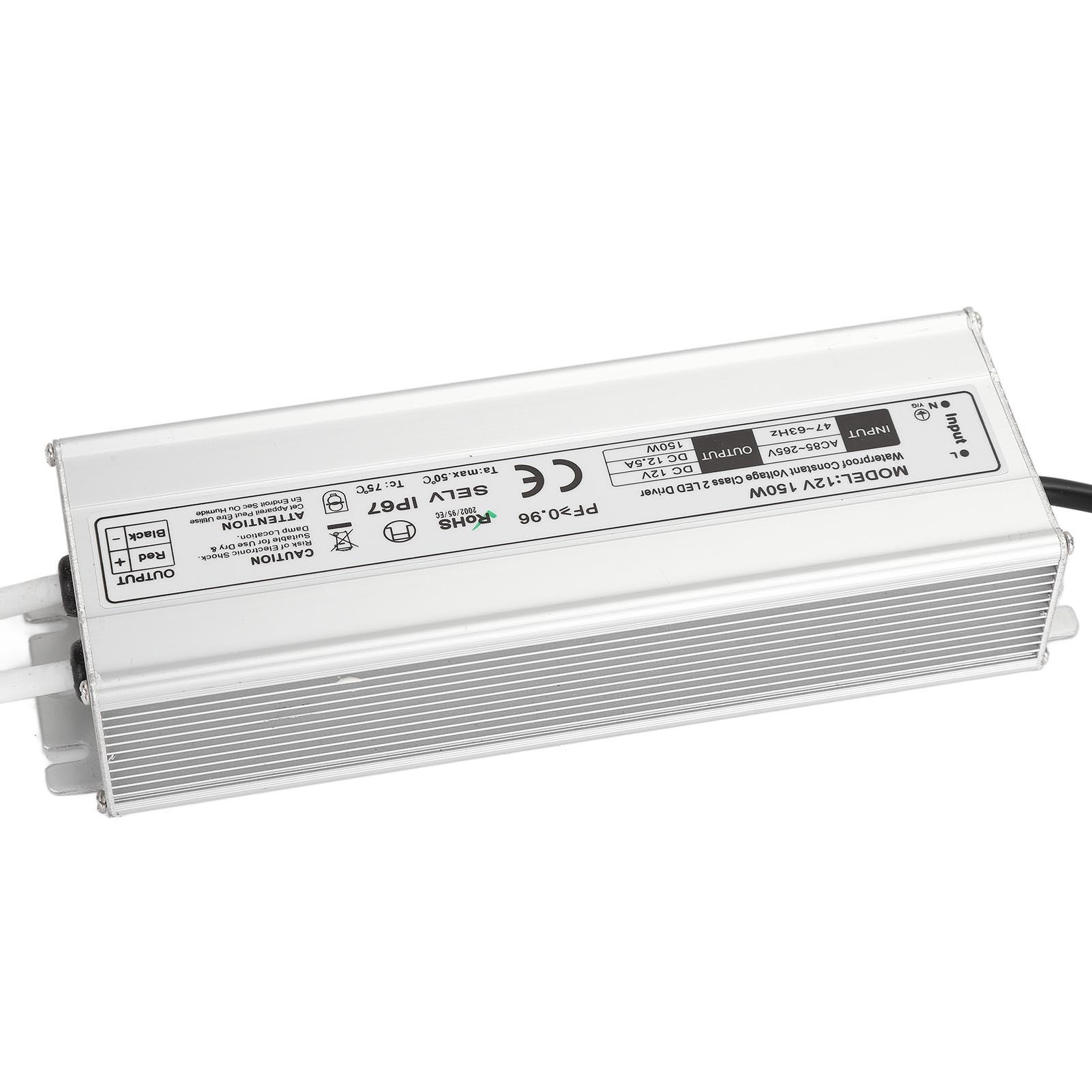 Ip67 Wasserdichtes Led-netzteil Mit Konstantspannung, 150-w-adaptertransformator, Ac85-265veu-stecker, 12 V 0-12,5 A Ausgang.